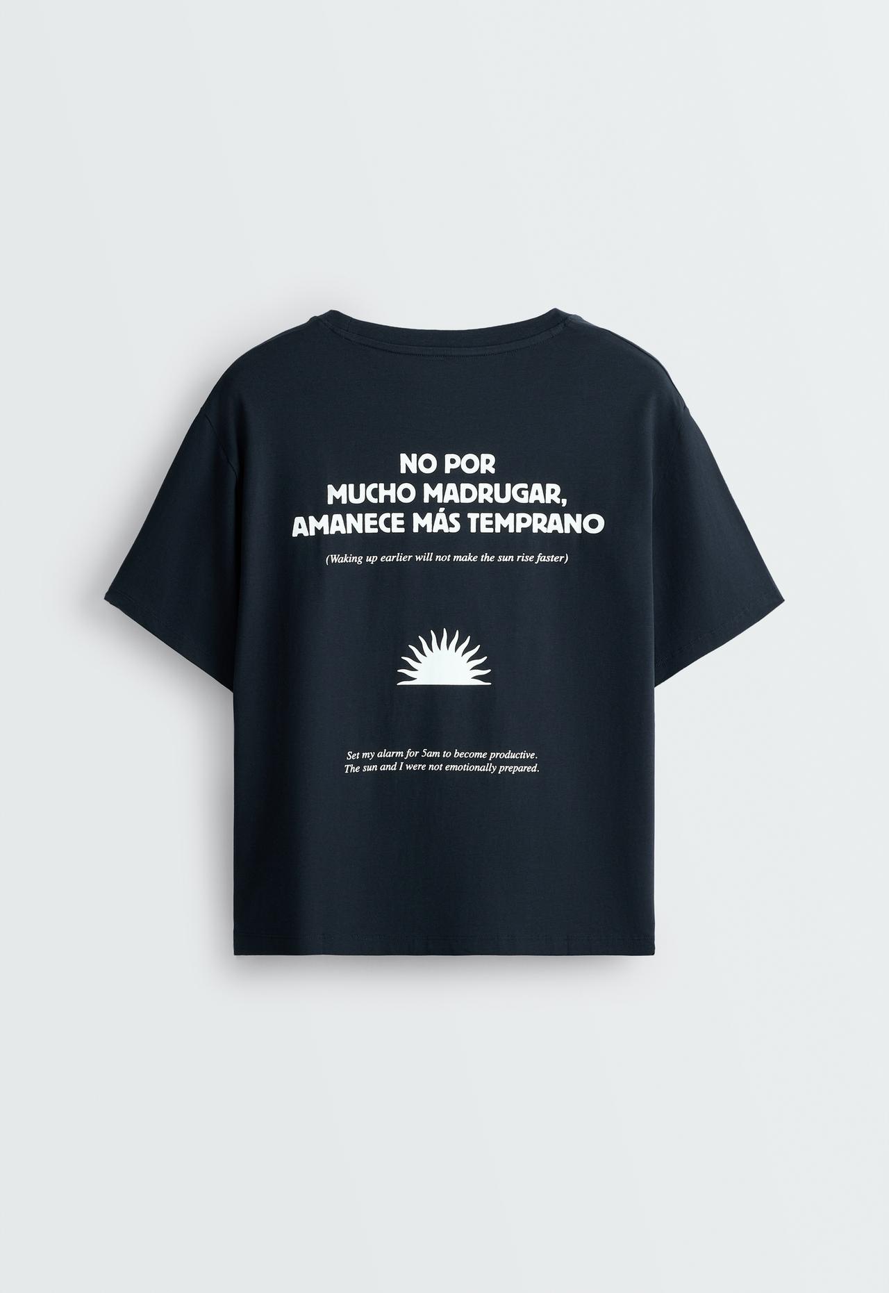 Boxy short-sleeved cotton blend printed T-shirt — NAVY BLUE
