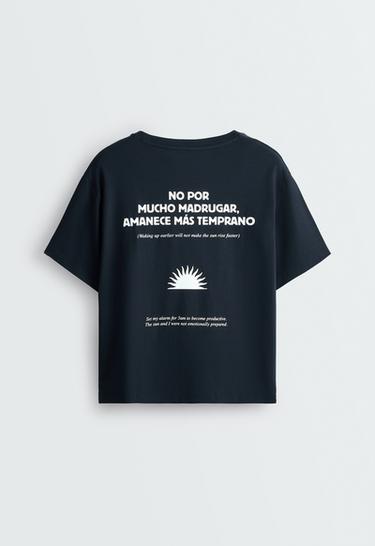 Boxy short-sleeved cotton blend printed T-shirt — NAVY BLUE 7