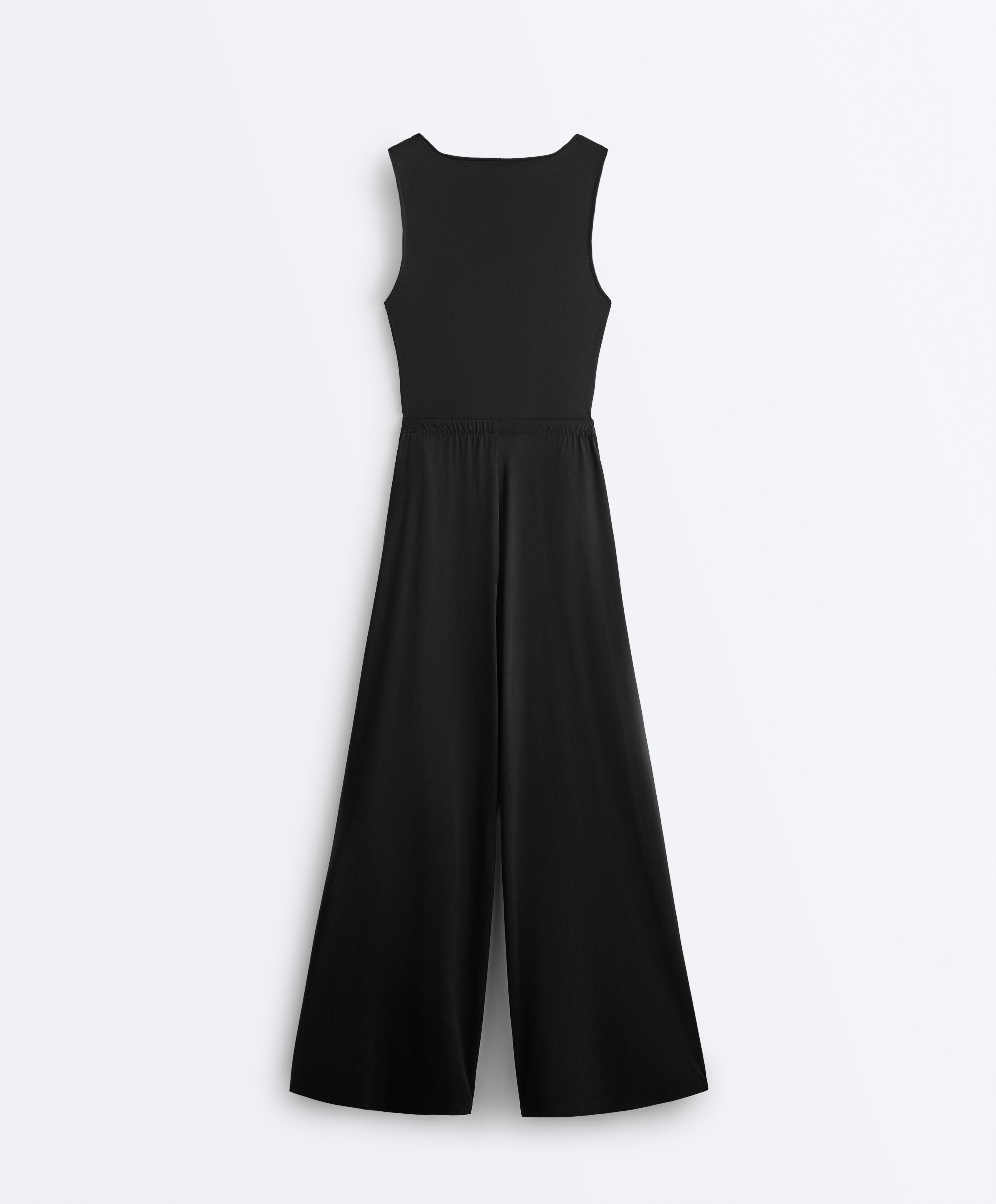 Crossover modal blend jumpsuit — BLACK