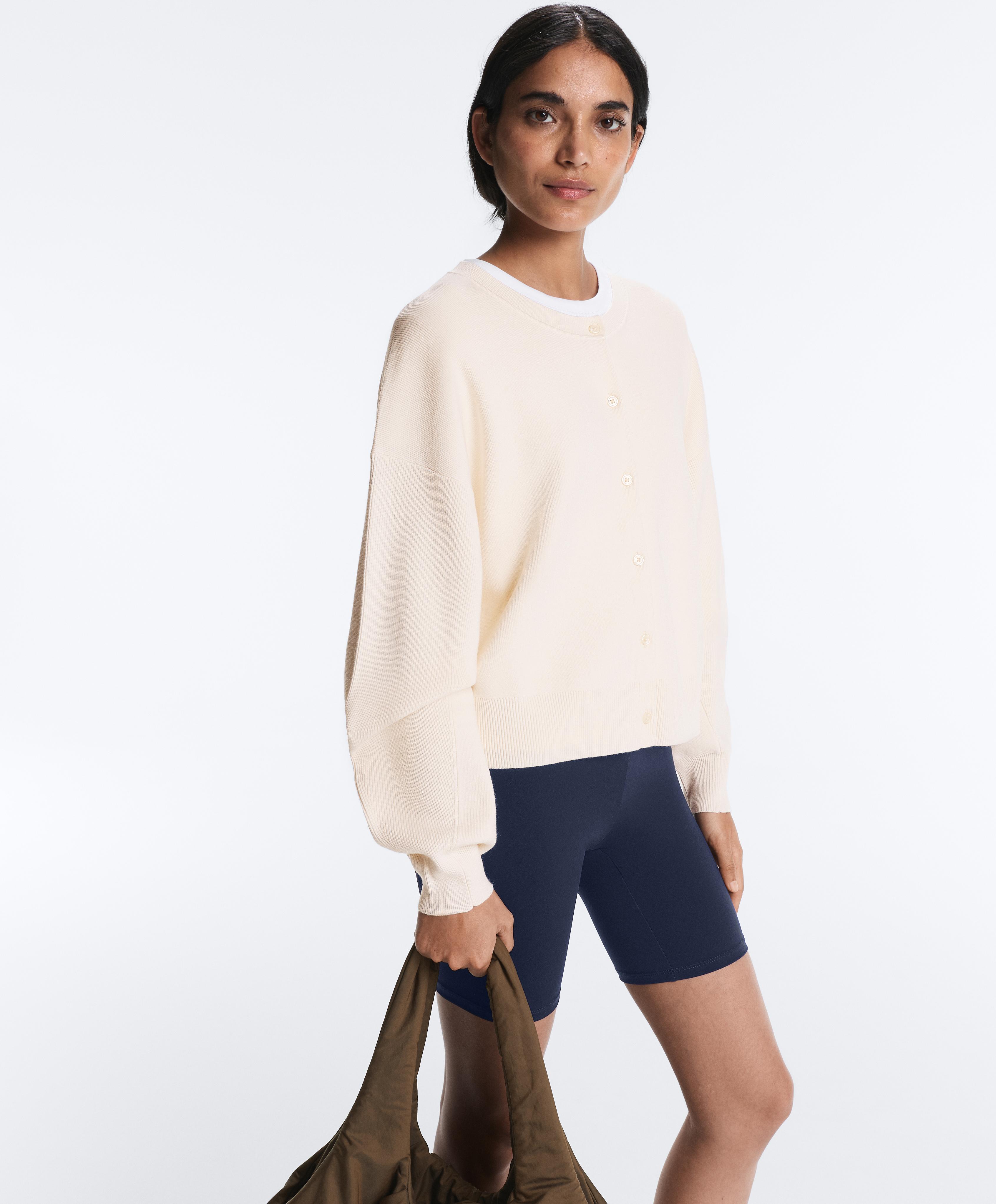 Balloon sleeve knit cardigan — PALE ECRU