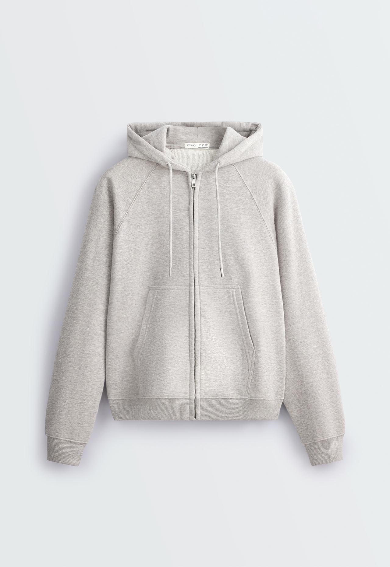 Zip-up fleece hoodie — MID-GREY MELANGE