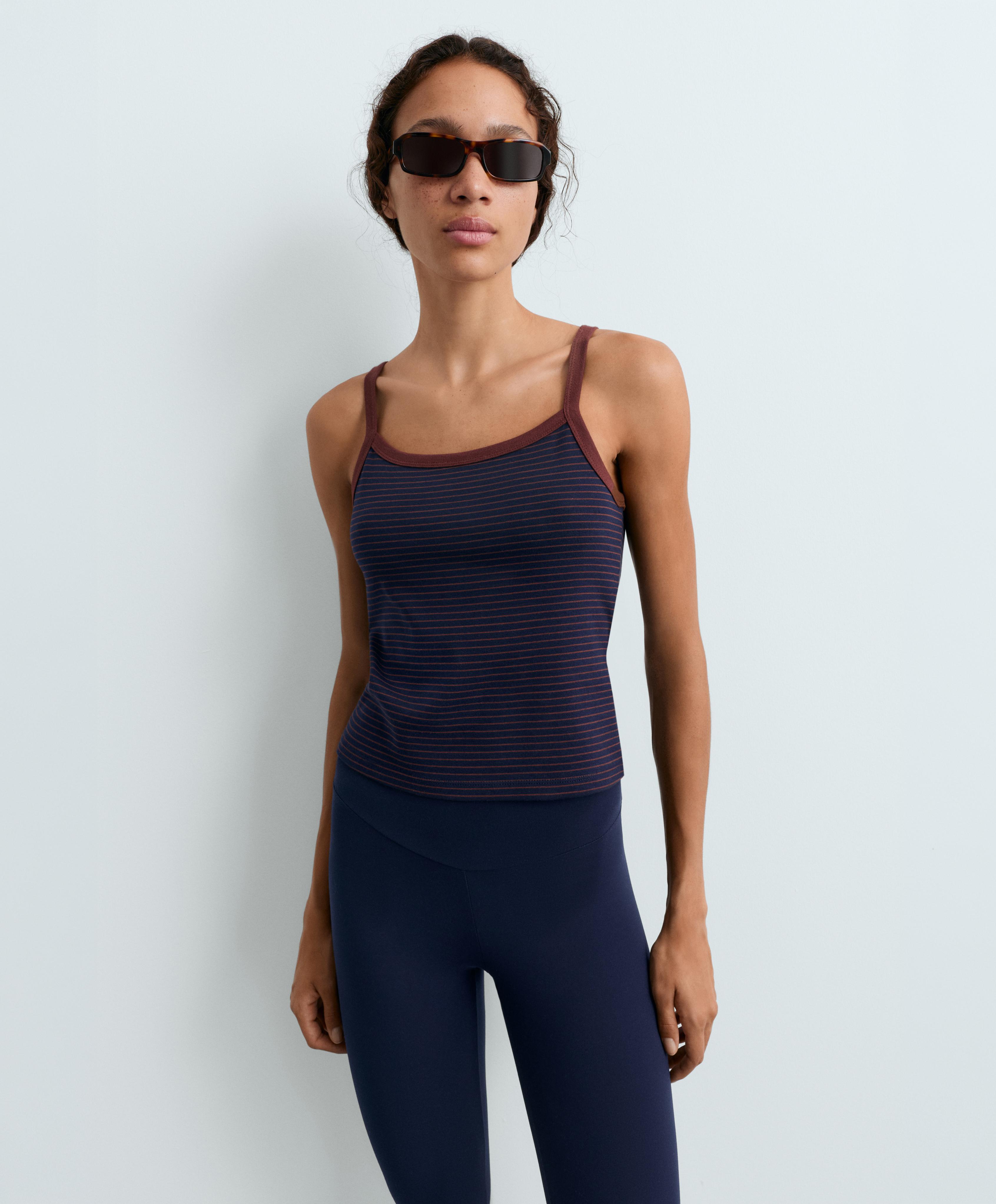 Striped cotton-blend rib vest top — TERRACOTTA