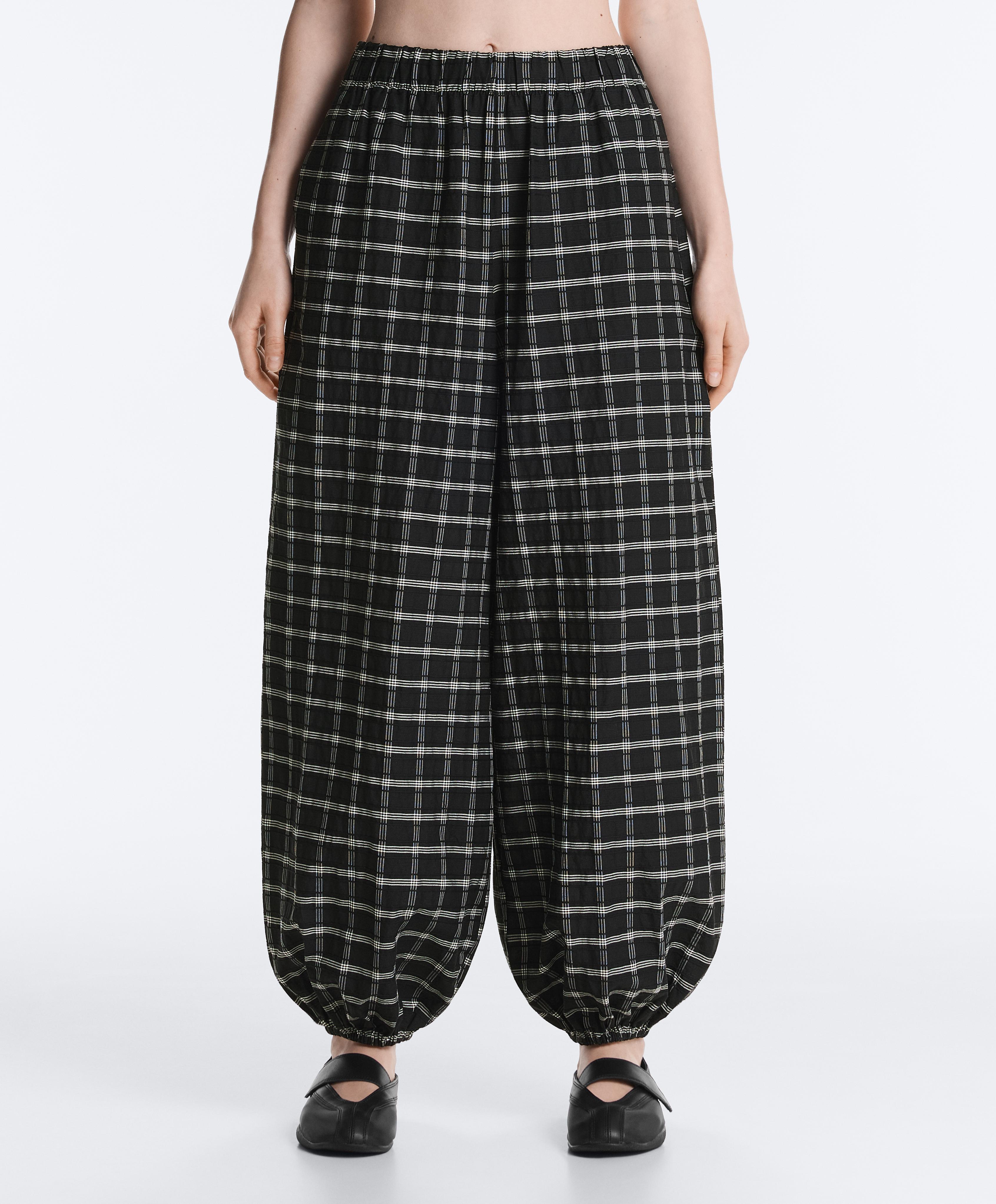 Check cotton bloomer trousers — BLACK