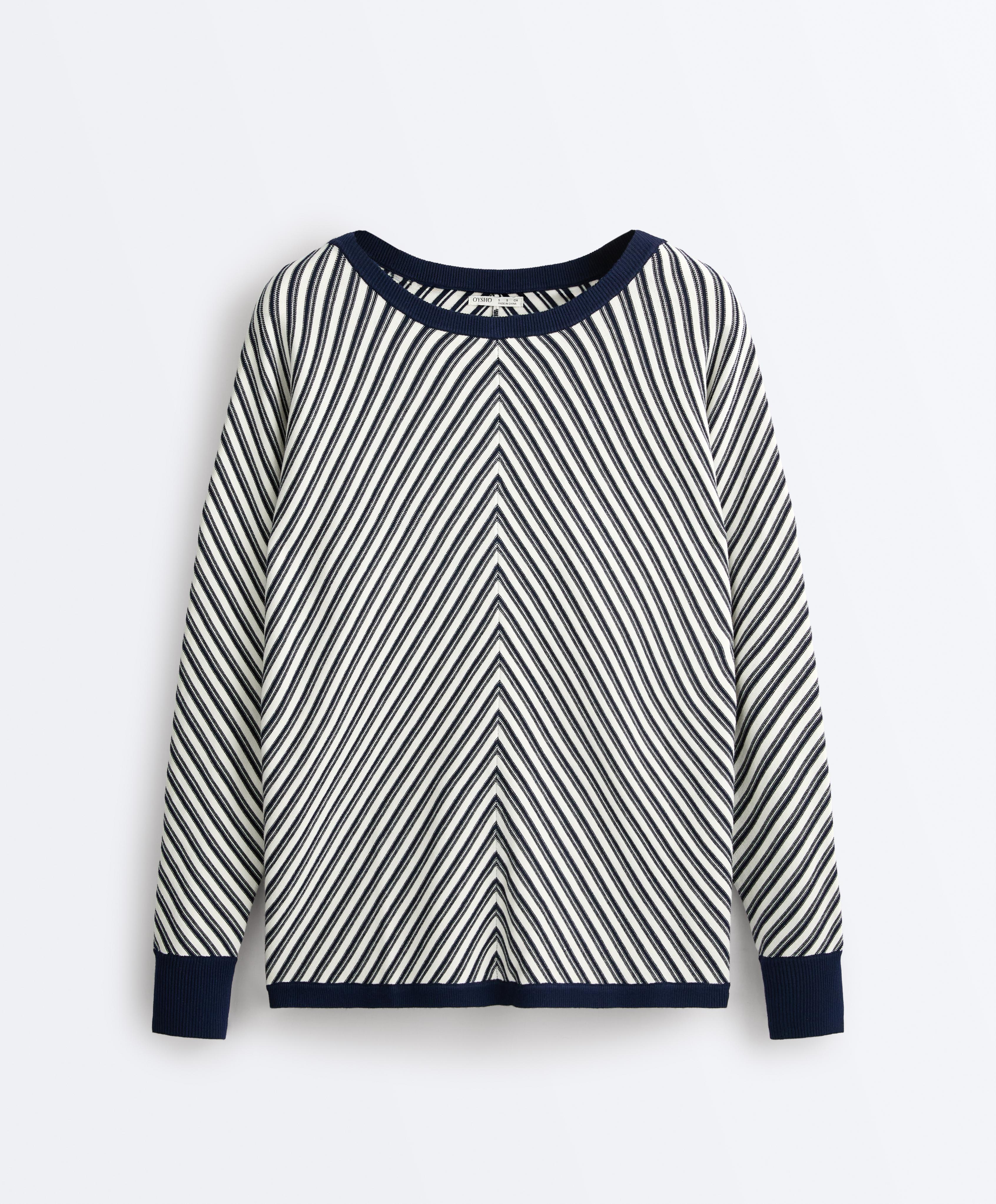 Long diagonal stripe jumper — NAVY BLUE