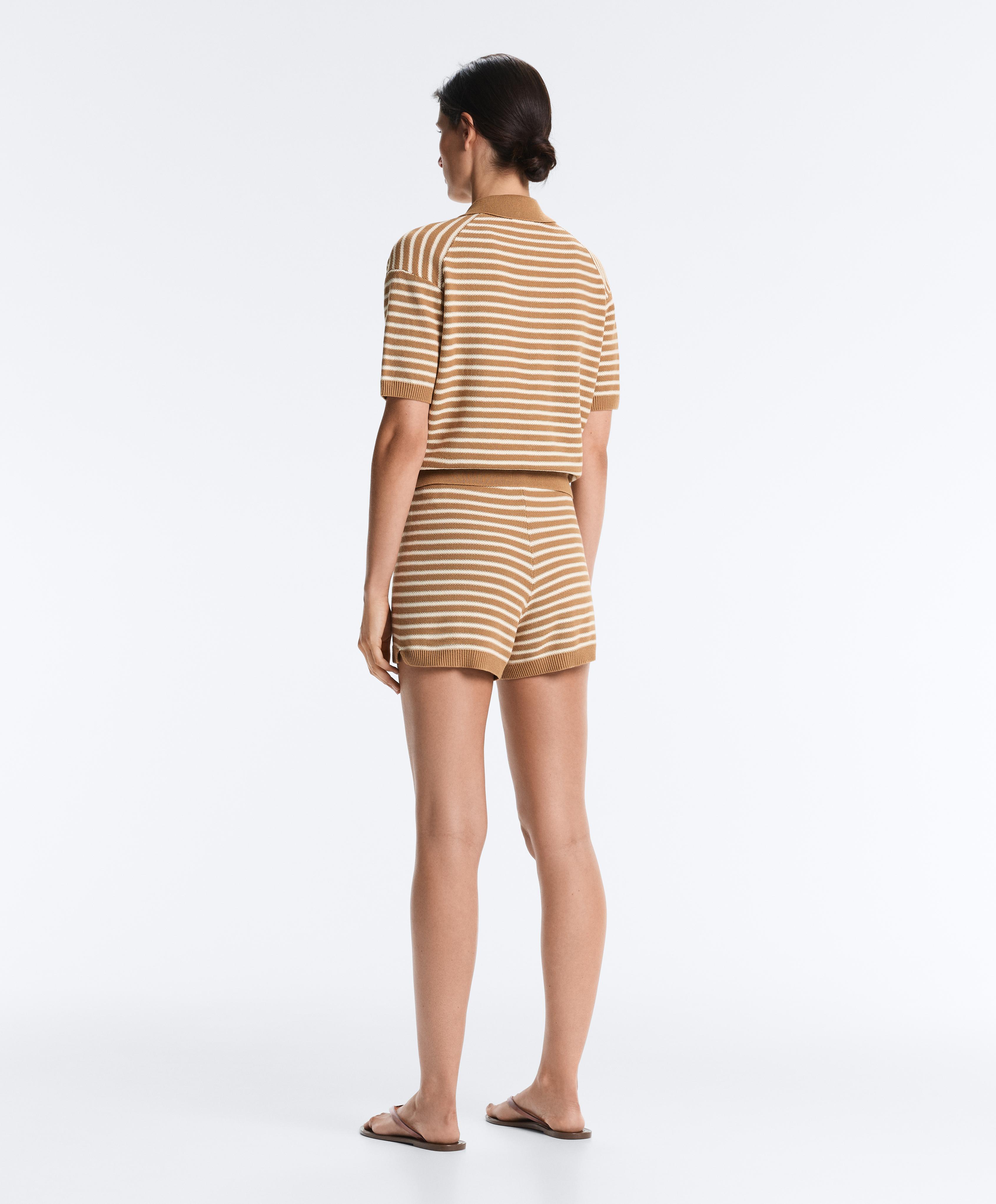 100% cotton striped knit polo shirt — PALE ECRU