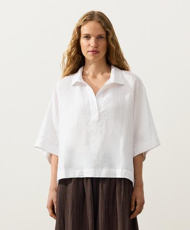 Oversize 100% linen polo shirt — WHITE  1