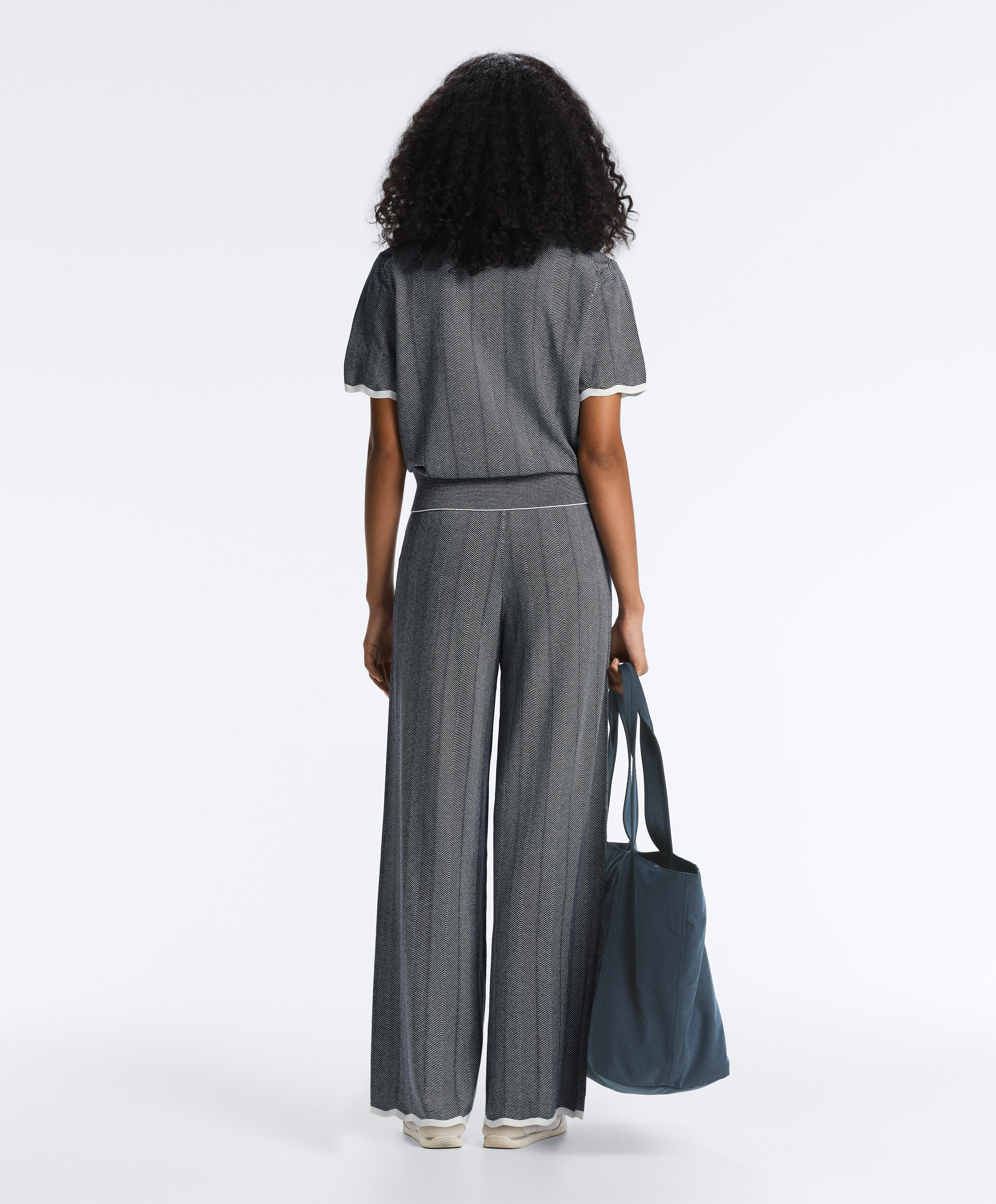 Herringbone knit straight-leg trousers — NAVY BLUE