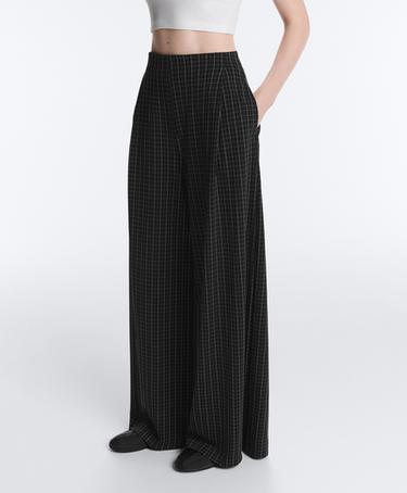 Wide-leg check trousers — BLACK 4