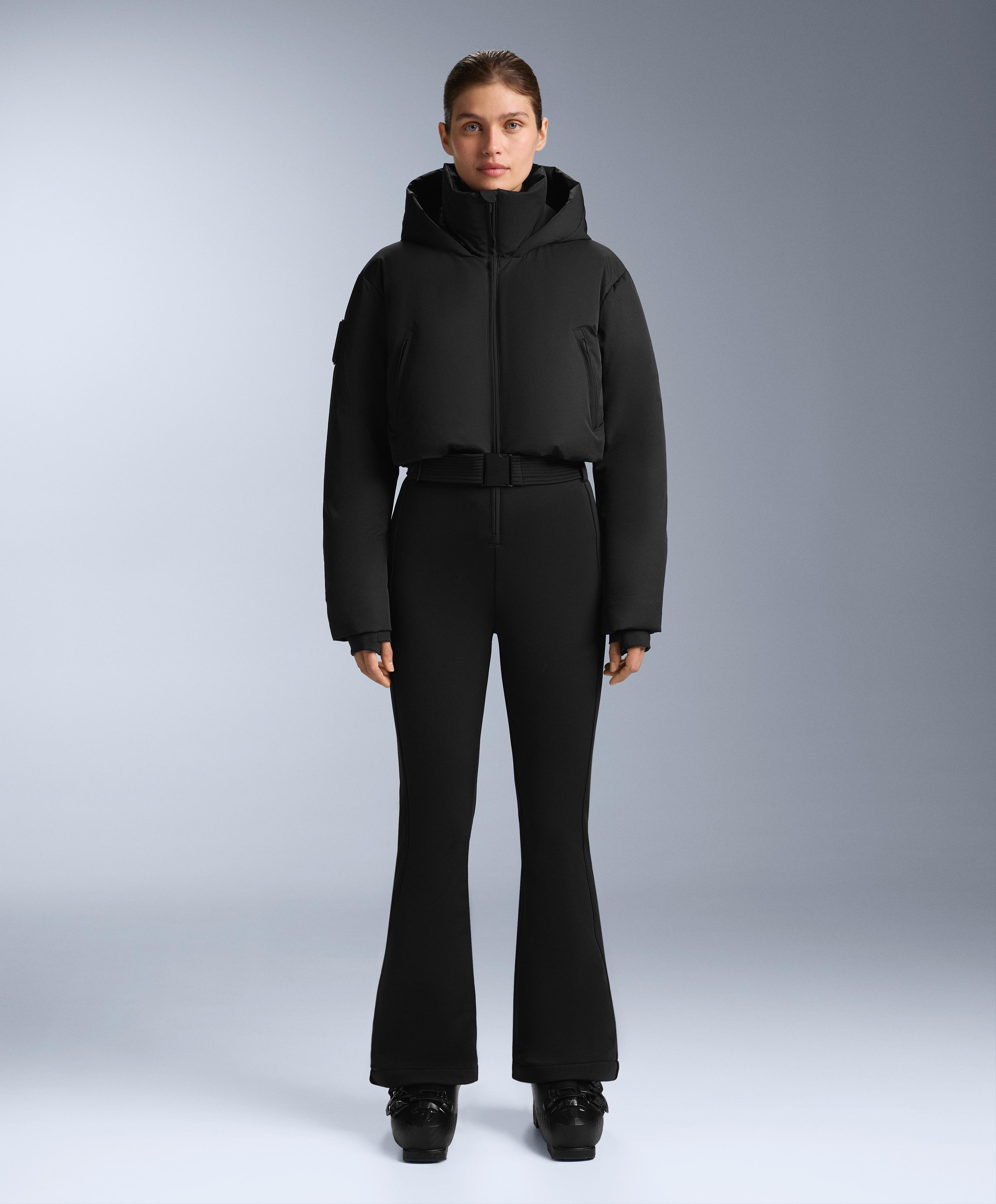 MINARDI PIUME SKI water-resistant padded 80% down and 20% feather jumpsuit — BLACK