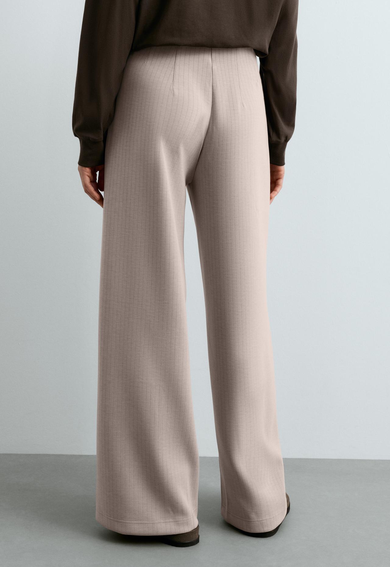 Straight-leg super high rise trousers with modal pinstripe — TAN MELANGE