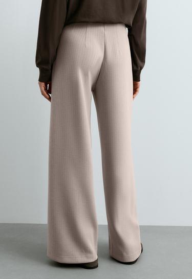 Straight-leg super high rise trousers with modal pinstripe — TAN MELANGE 5