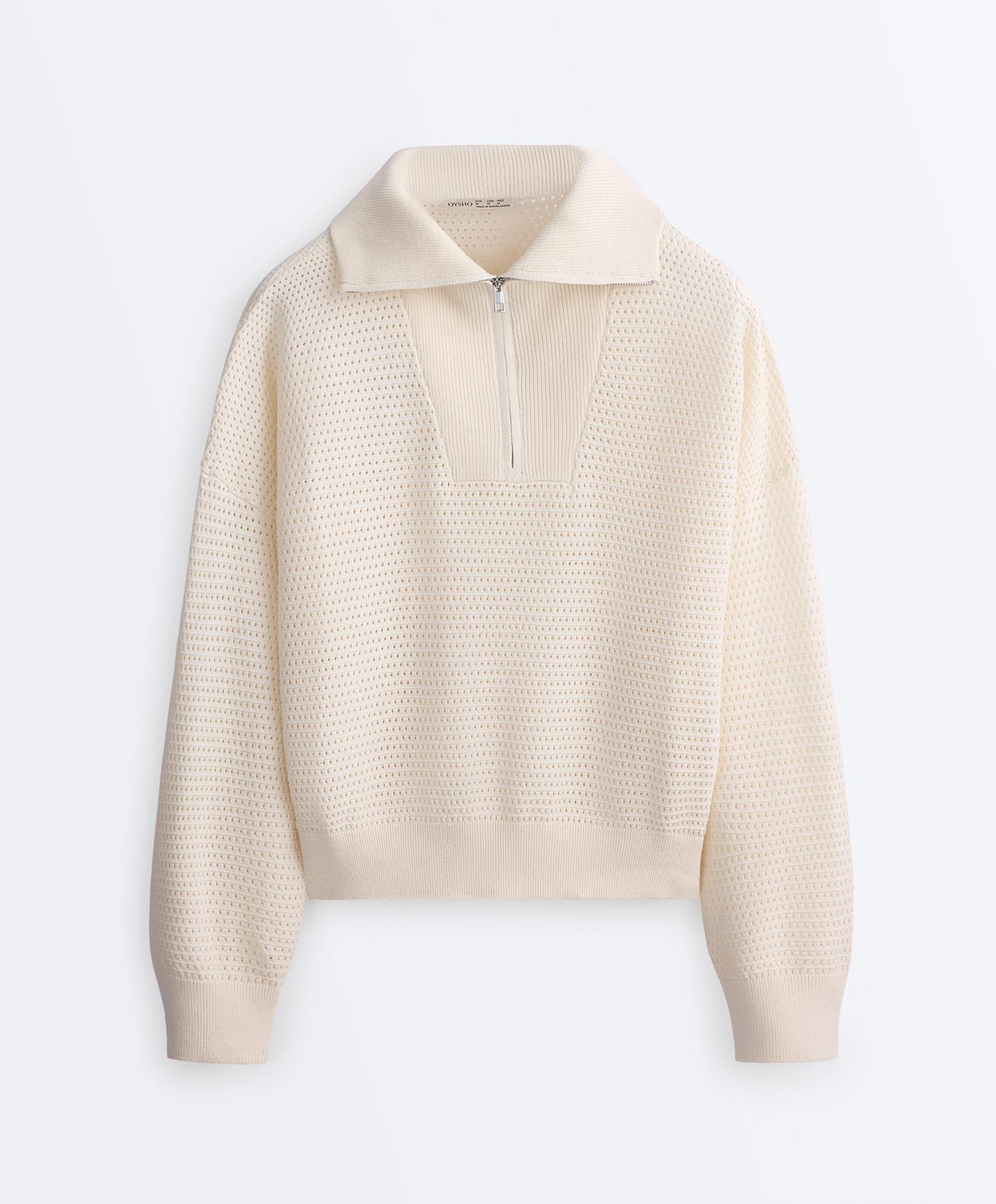 Cotton-blend open knit jumper — PALE ECRU