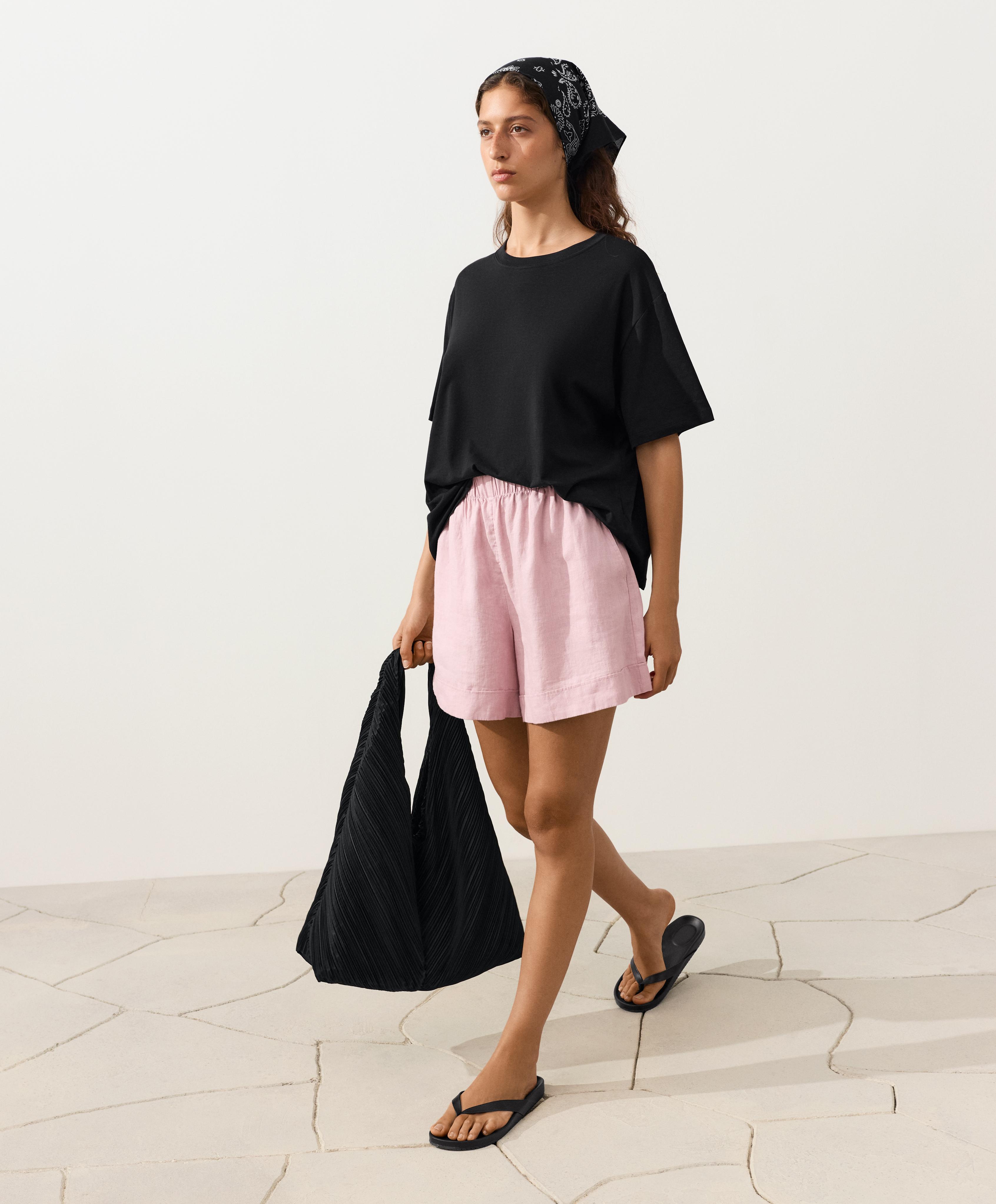 100% linen Bermuda shorts — DUSTY PINK