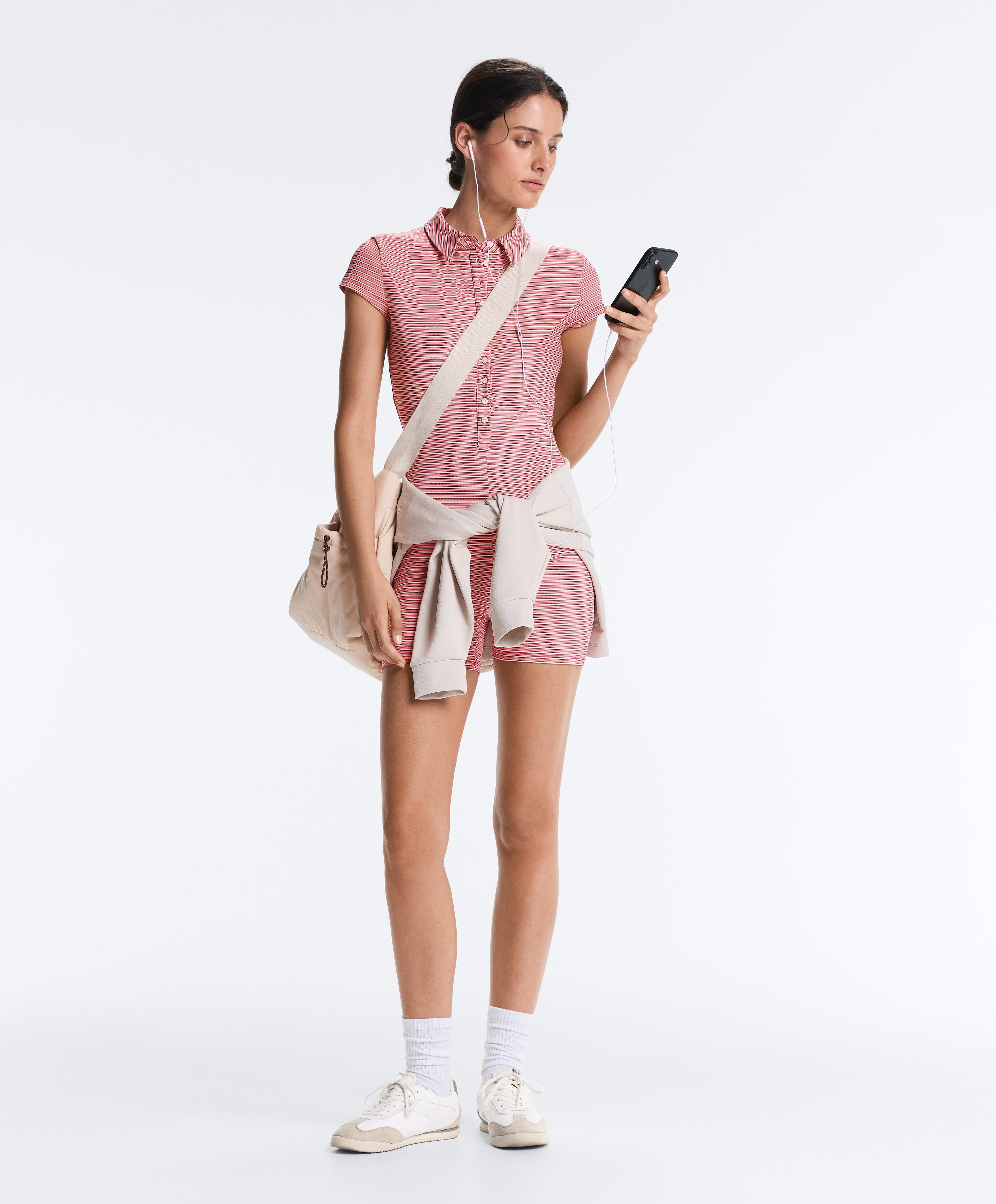 Comfortlux striped short jumpsuit — RED