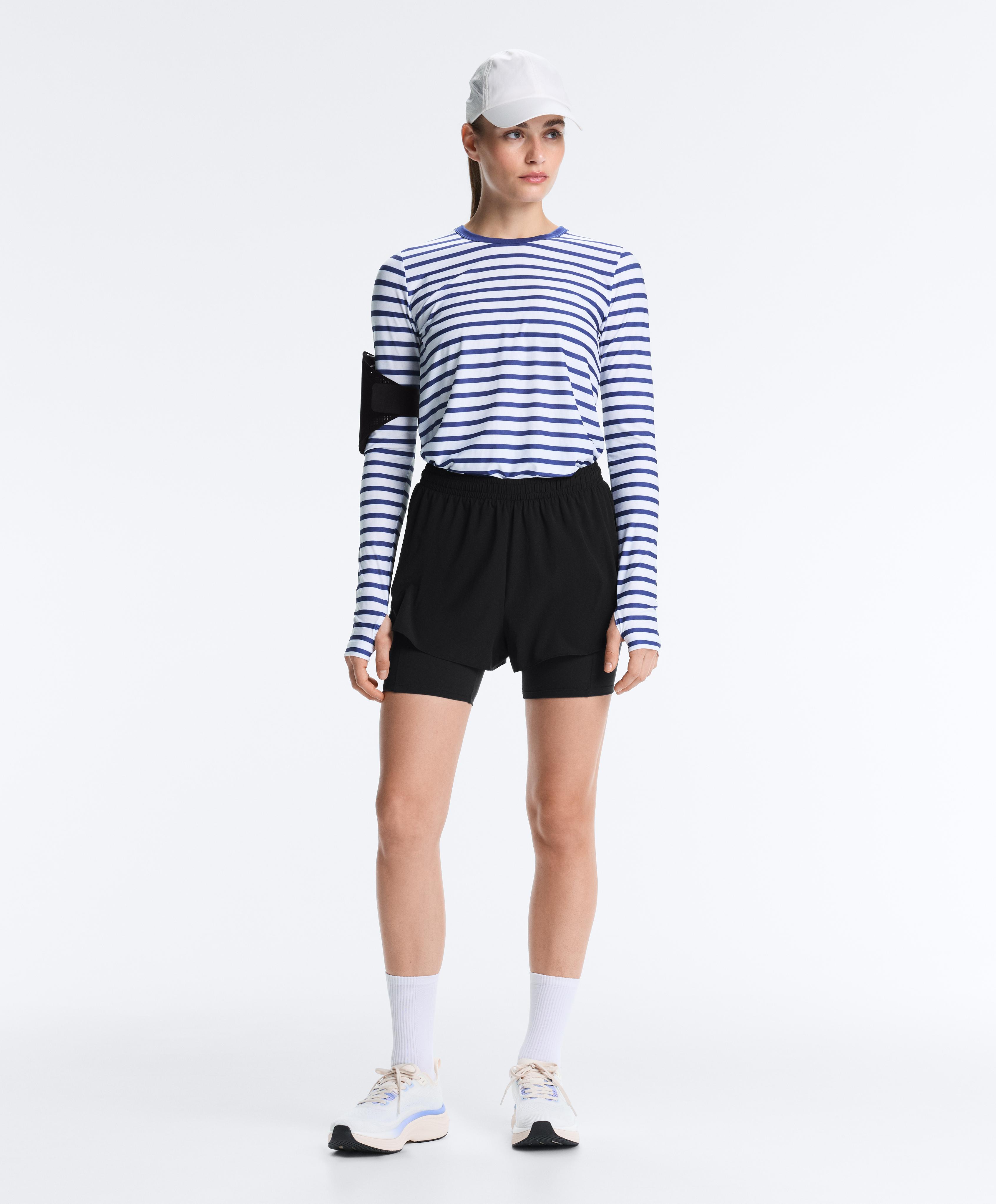 Striped long-sleeved technical T-shirt — ELECTRIC BLUE