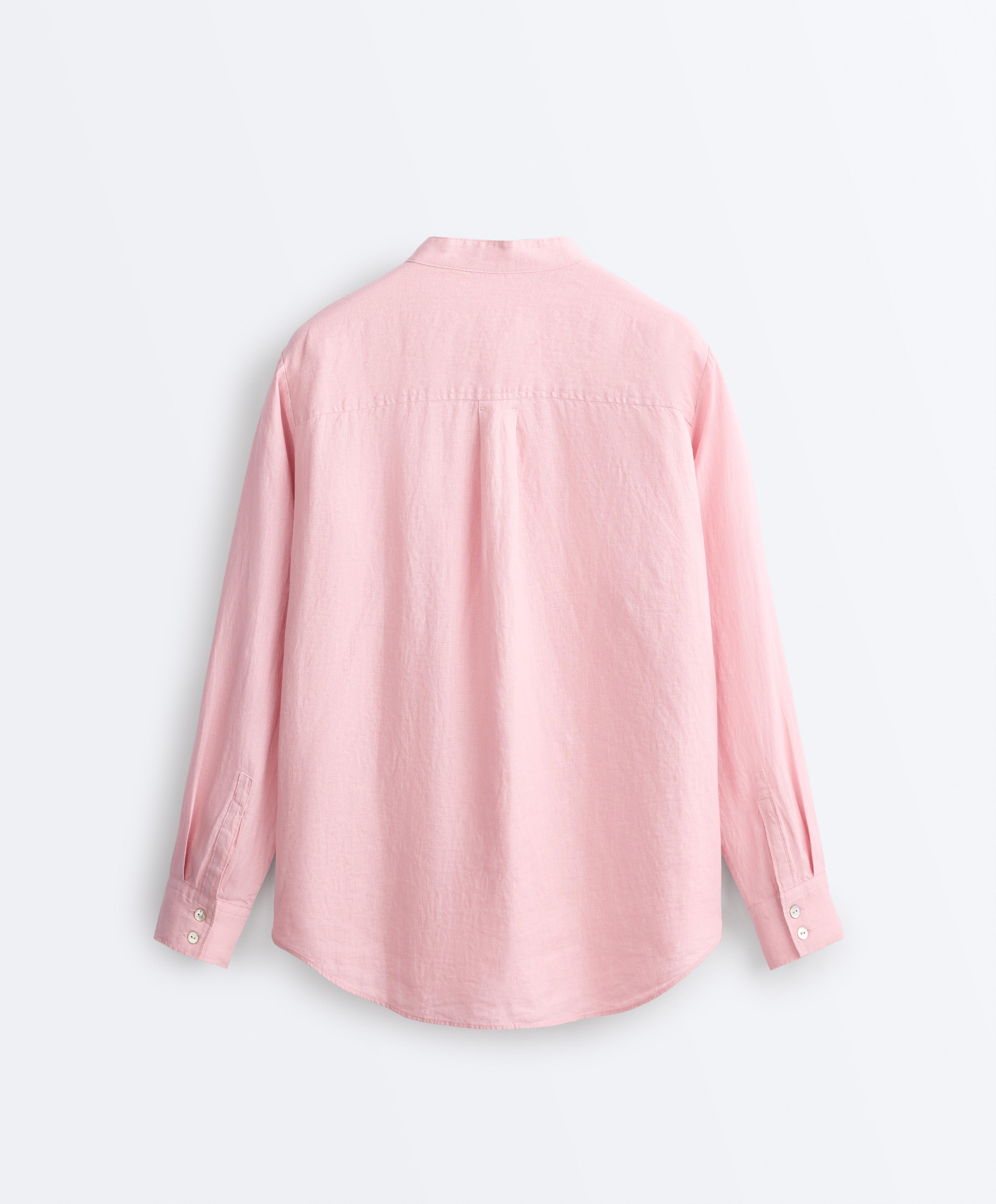 100% linen stand-up collar shirt — PALE PINK