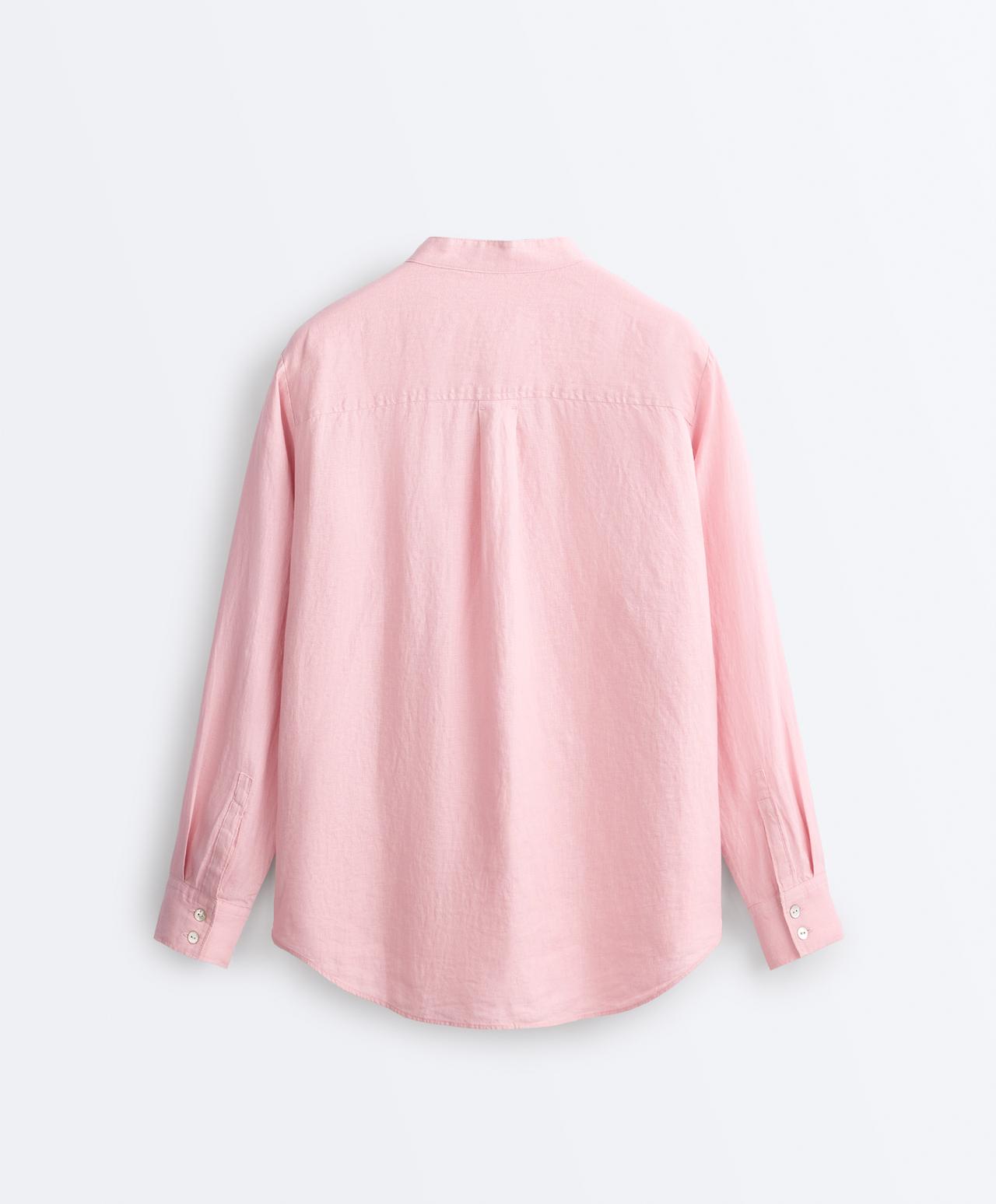 100% linen stand-up collar shirt — PALE PINK