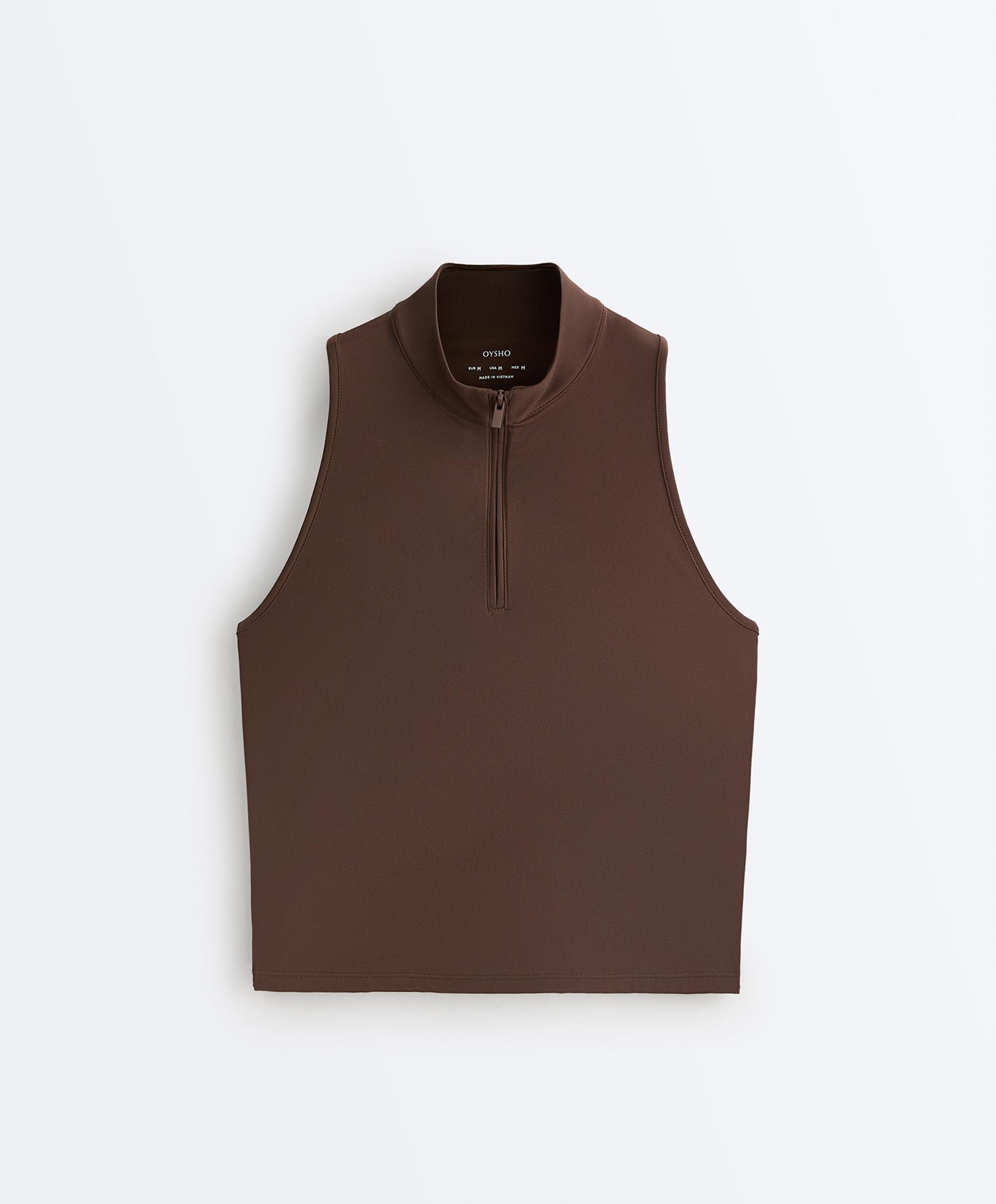 Half-zip sleeveless top — BROWN