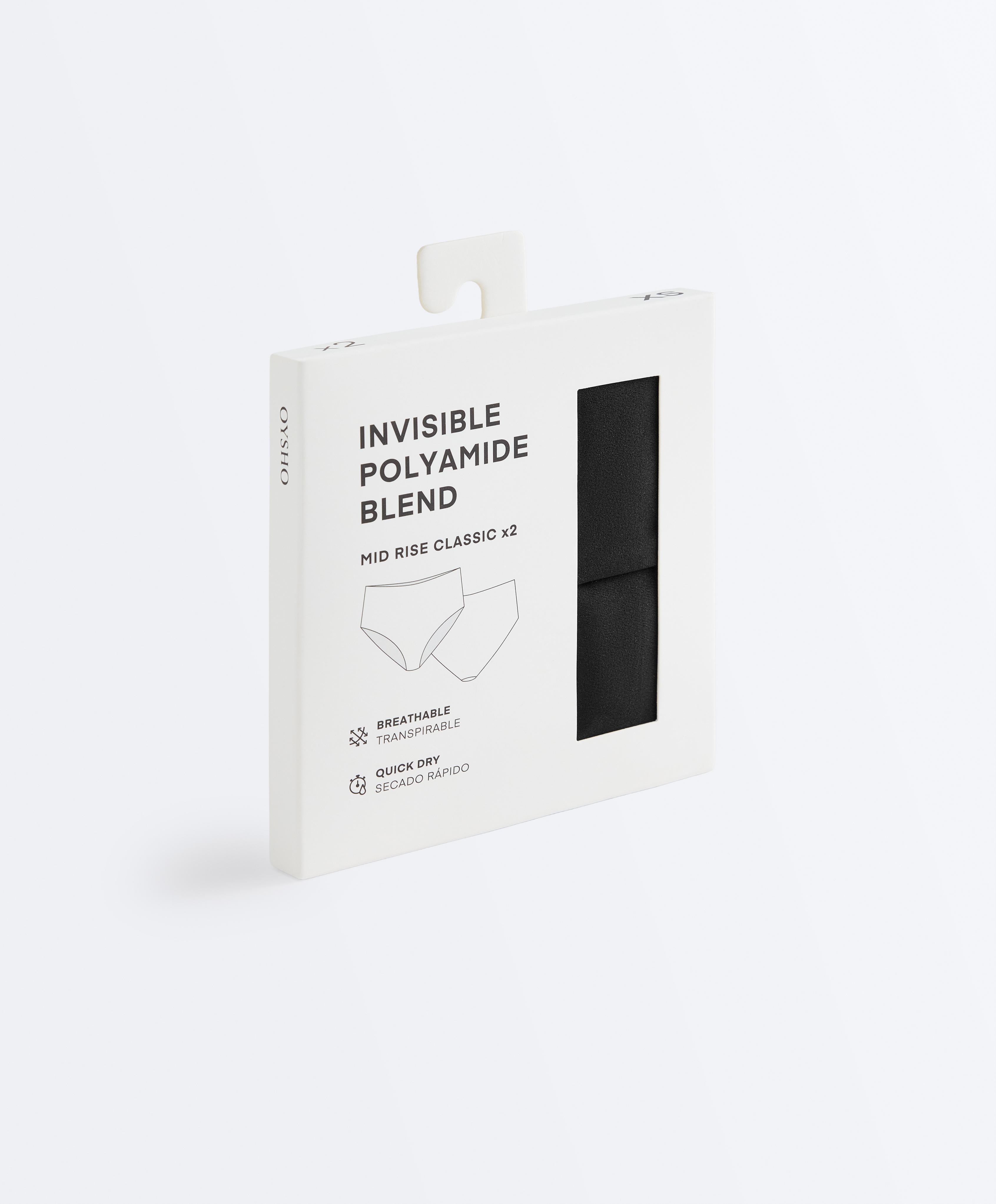 2 invisible polyamide blend mid-rise classic briefs — BLACK