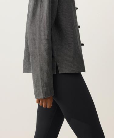 Striped 100% linen stand-up collar shirt — DARK ANTHRACITE 4