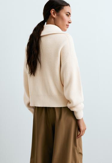 Knit jumper with half zip, cotton and 18% wool — ECRU 4