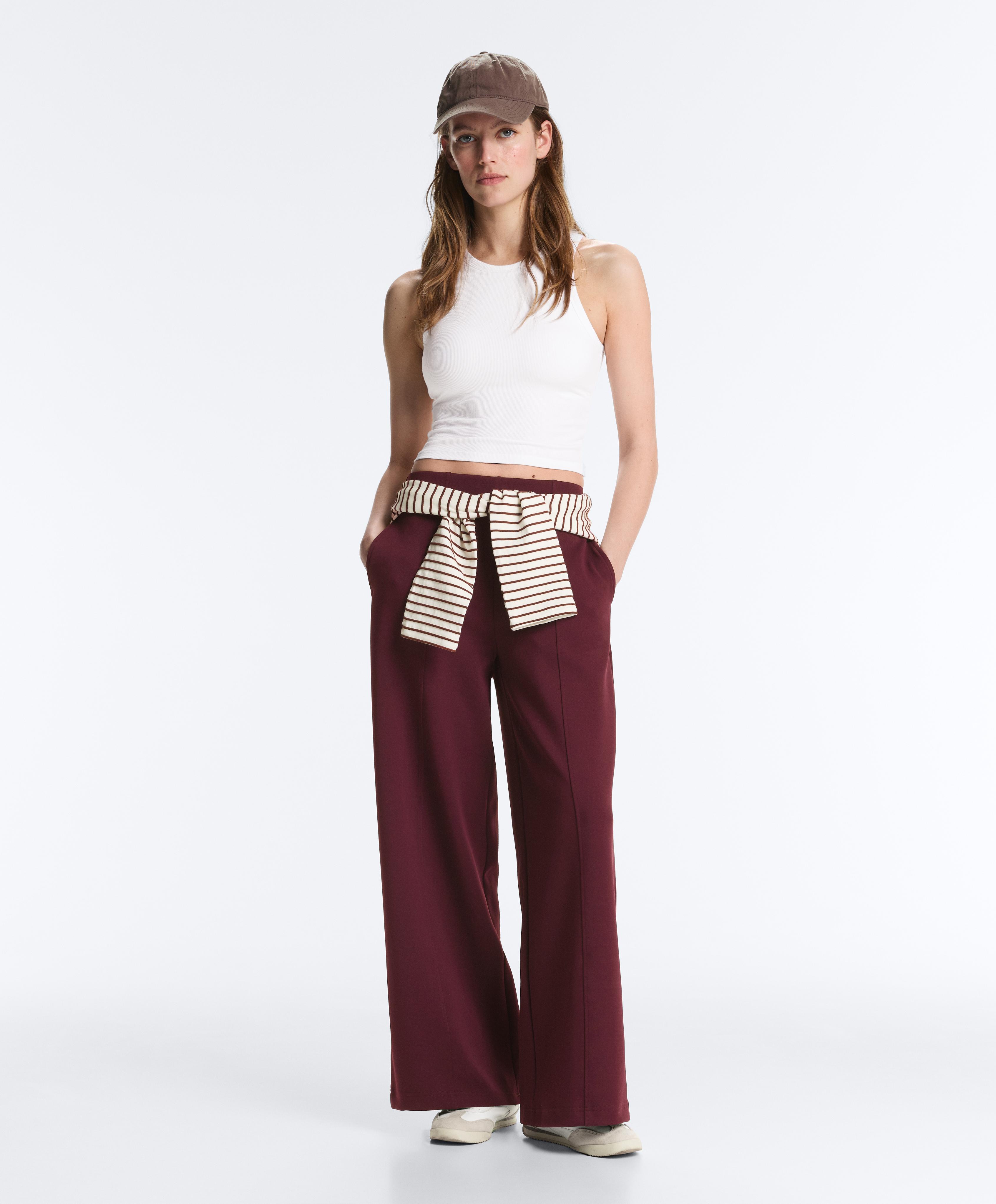 Super high rise piqué long trousers with cotton Super high rise piqué long trousers with cotton