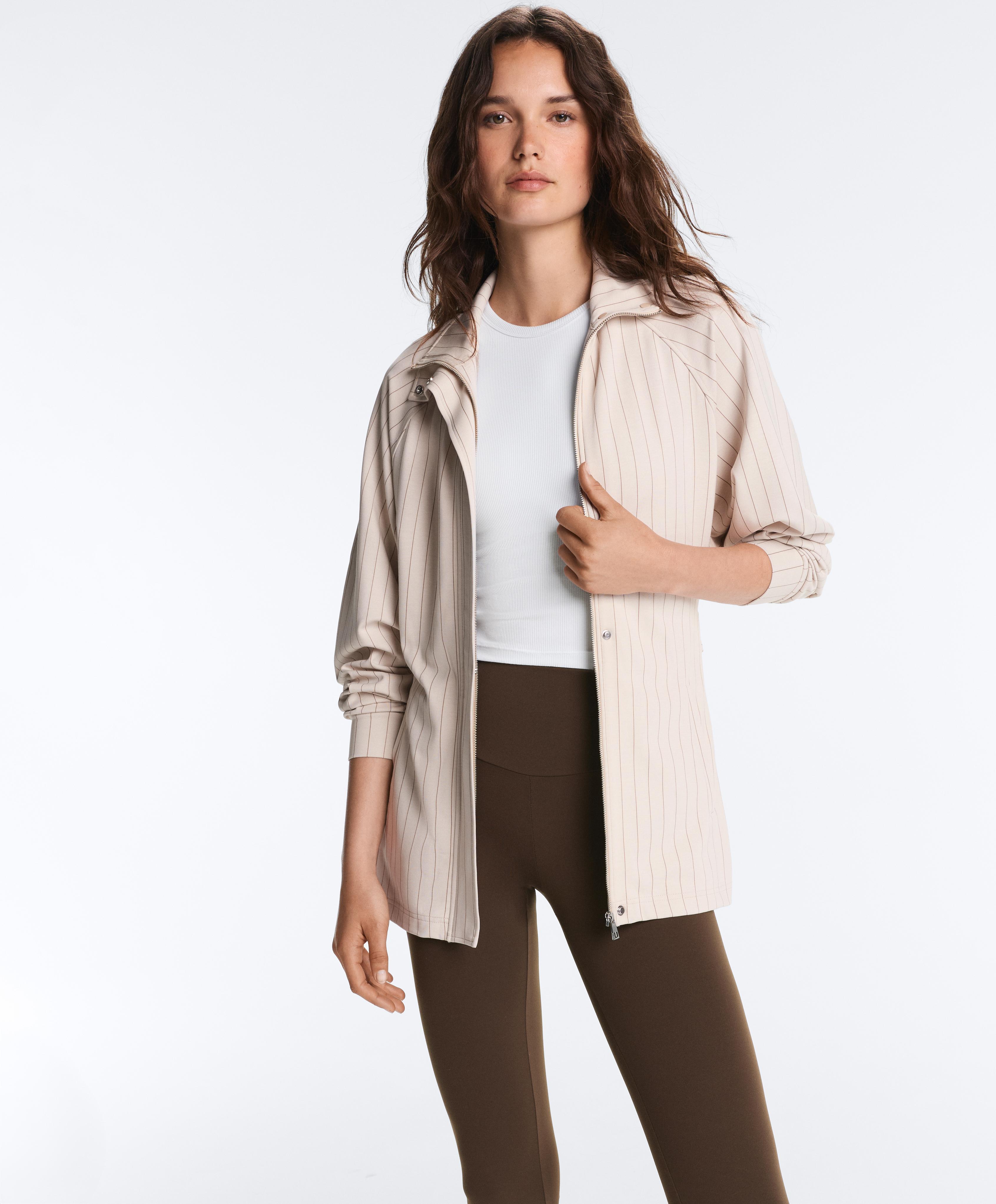 Striped soft-touch belted jacket — SANDY
