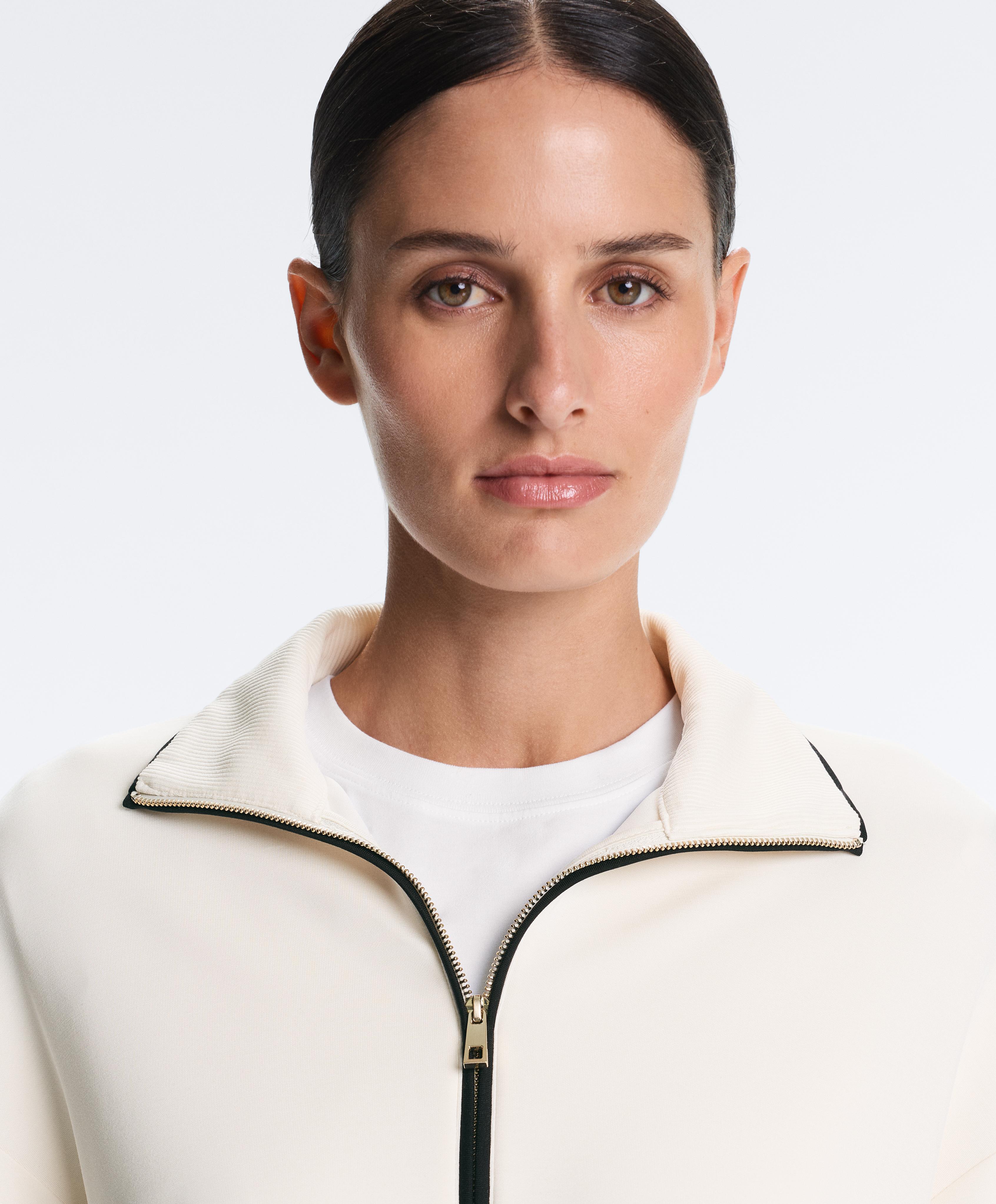 Long piping jacket with soft-touch modal — PALE ECRU