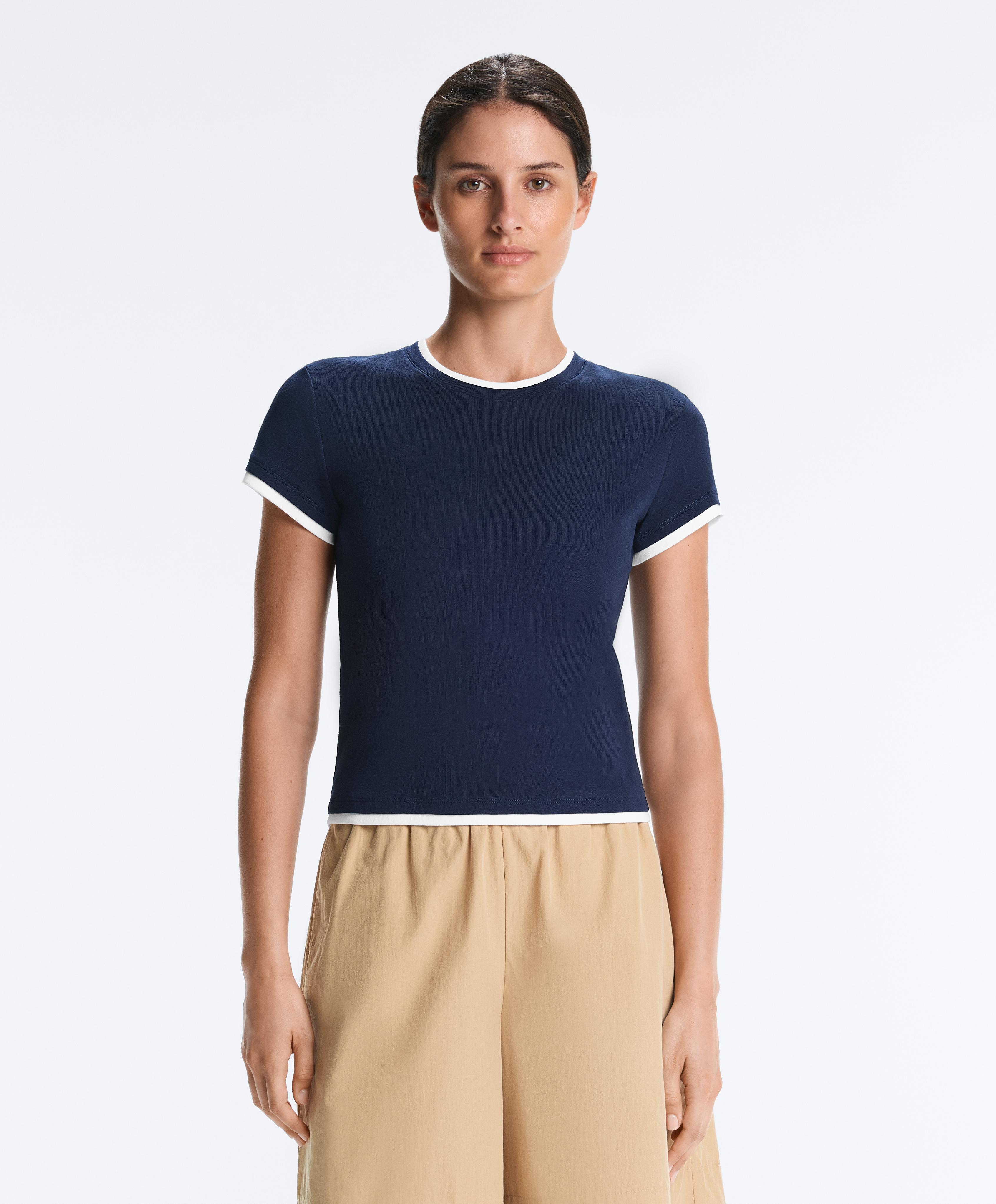 T-shirt manches courtes en coton mélangé effet double rib T-shirt manches courtes en coton mélangé effet double rib