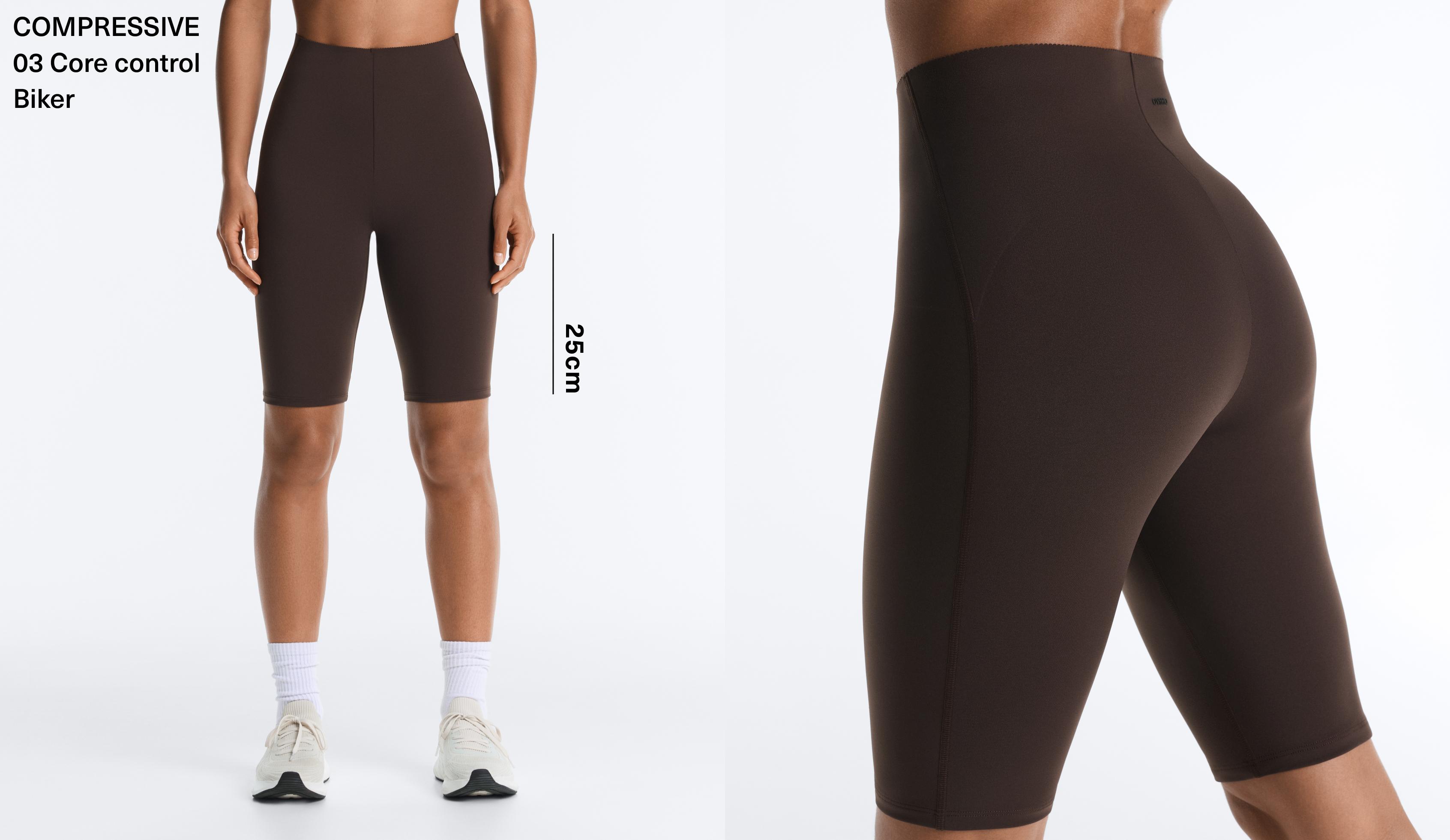 High rise Compressive core control 25cm cycle leggings — DARK REDDISH‑BROWN