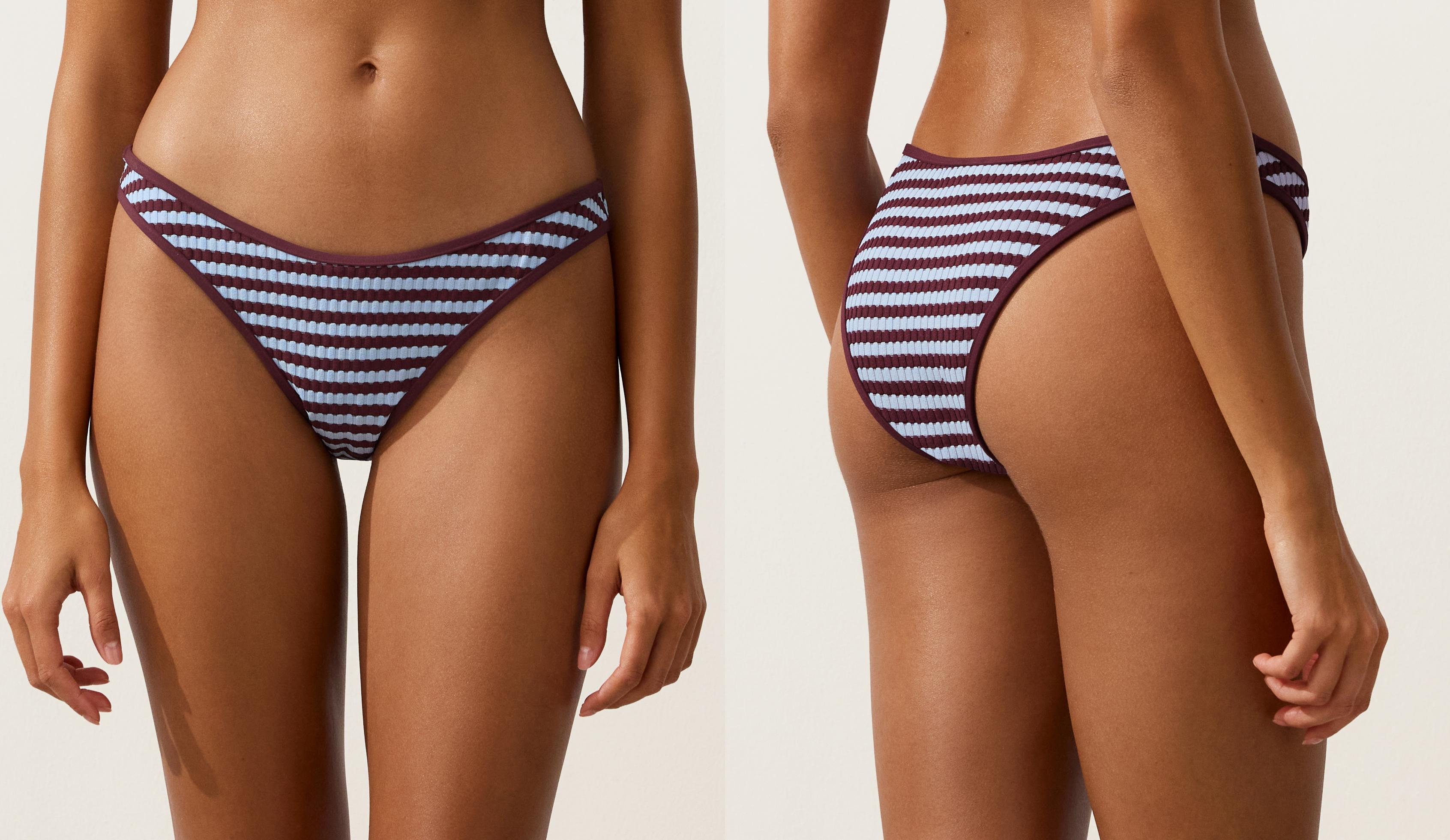 Textured stripe U-cut medium-coverage bikini briefs — CHERRY