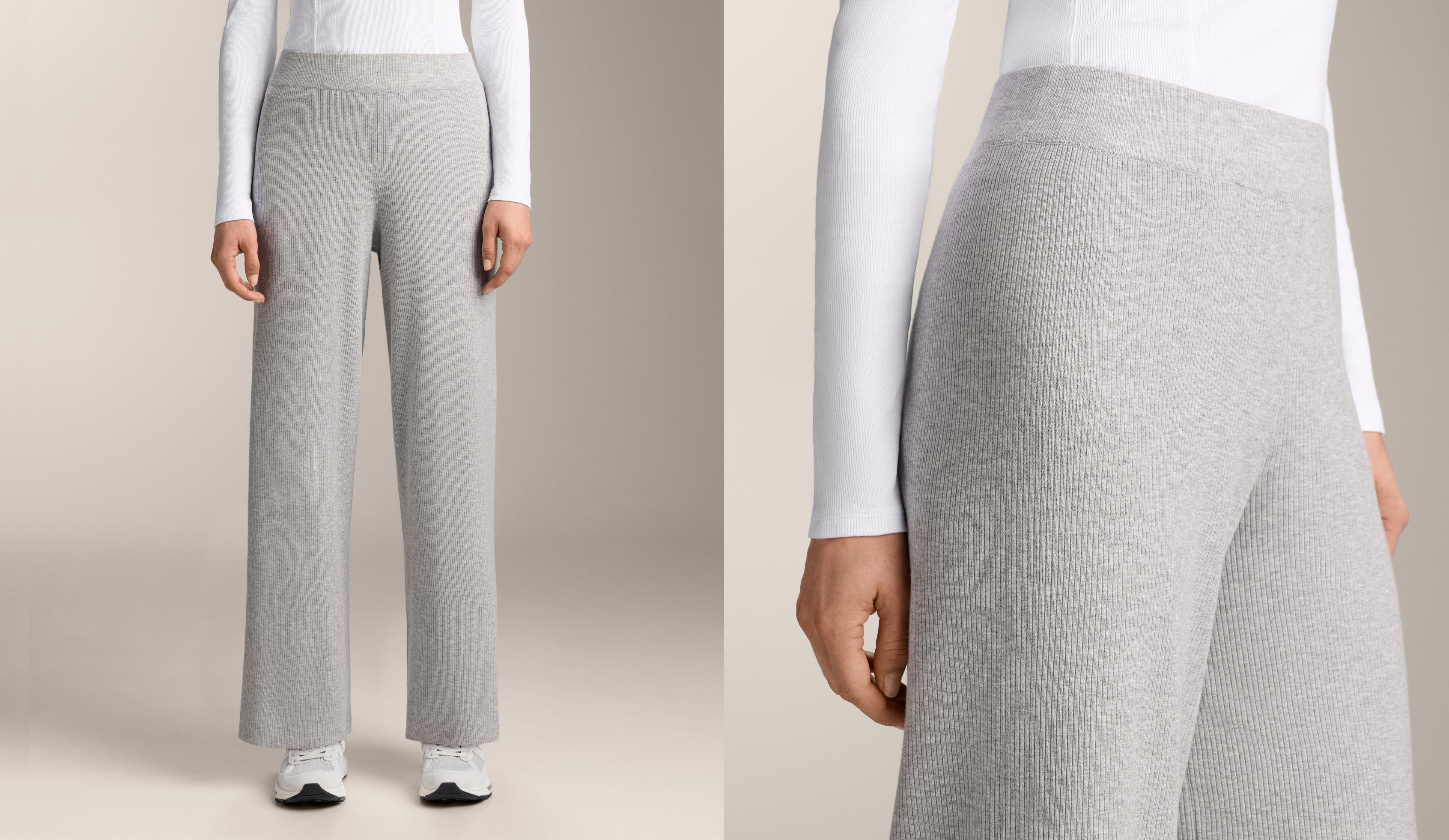 Wide-leg rib knit trousers