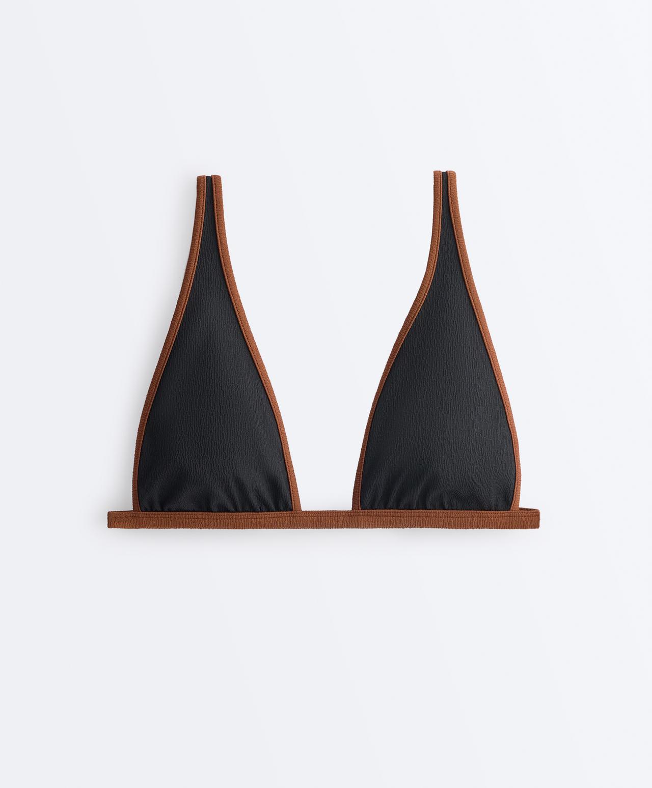 Contrast braid halterneck bikini — BLACK
