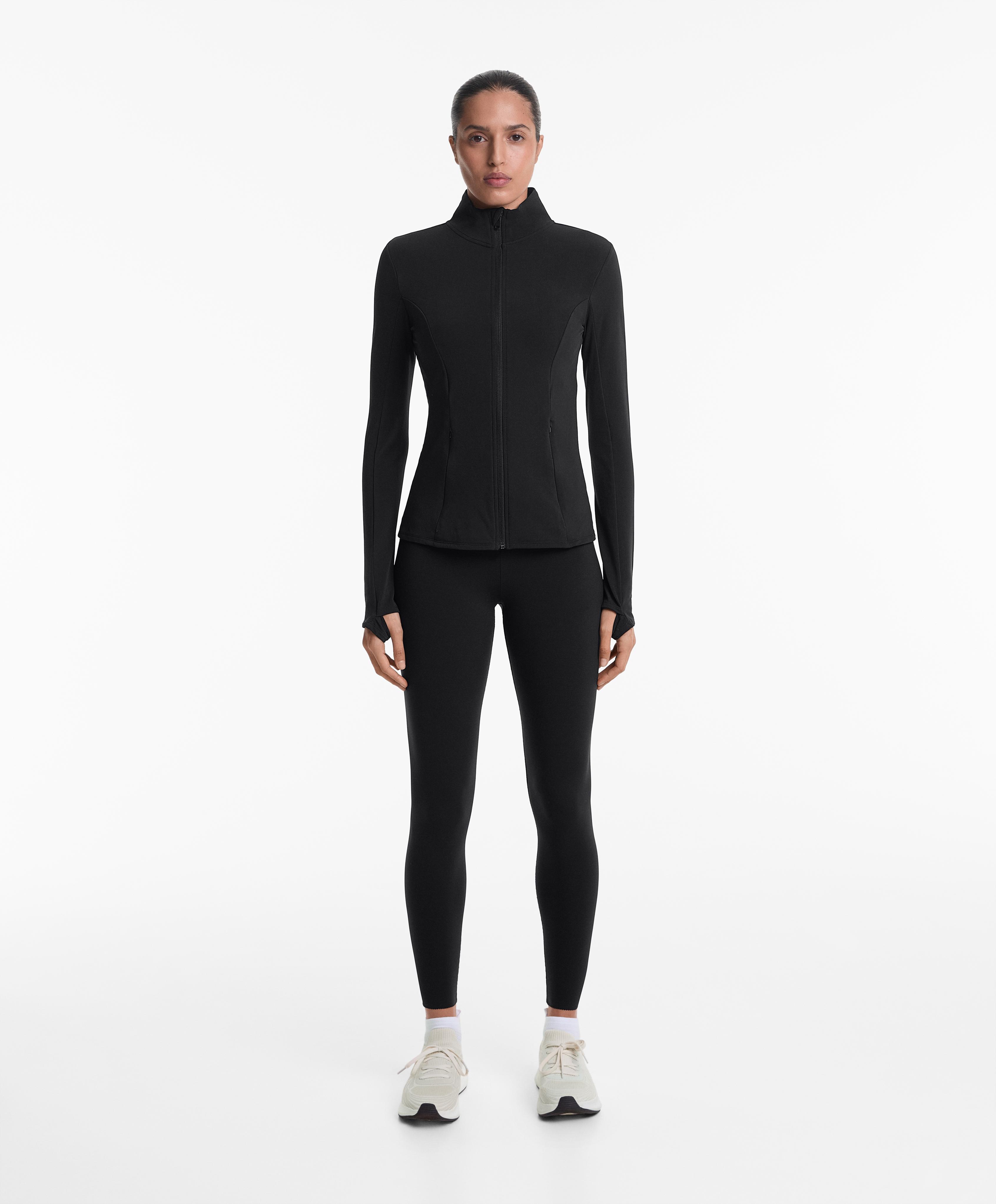 Long light warm technical jacket — BLACK