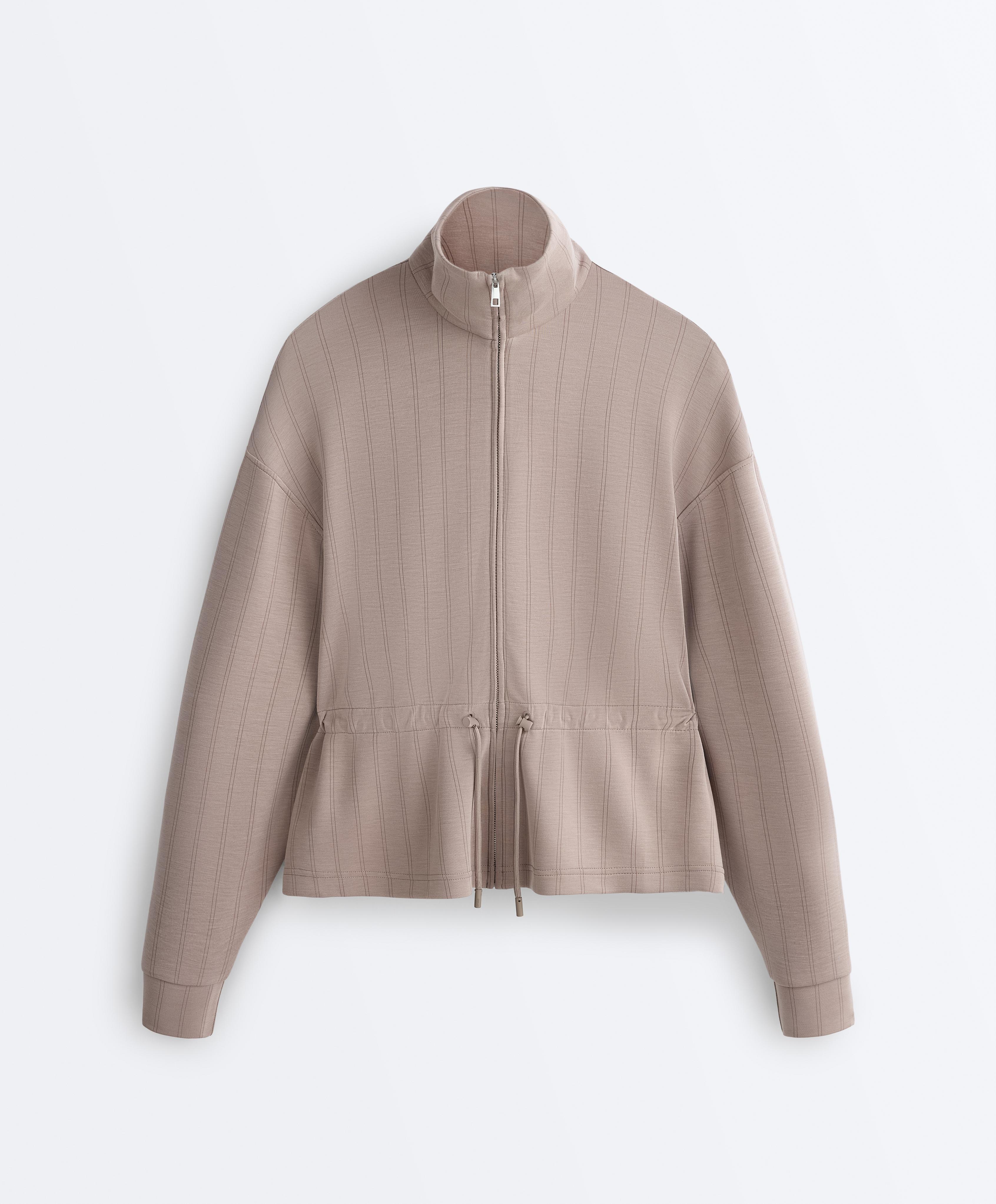 Soft-touch modal jacket with adjustable waist and high collar — PALE TAUPE