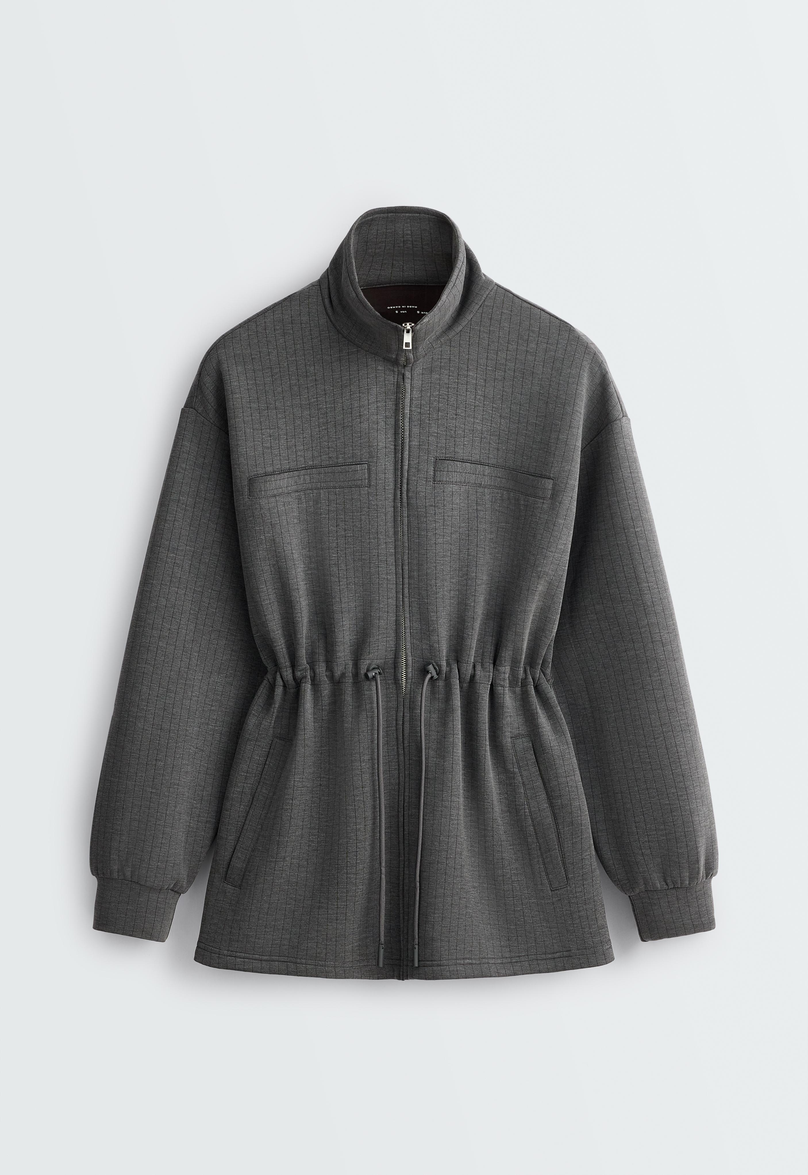 Long Soft-Touch Modal Jacket in Pinstripe — ASPHALT GREY