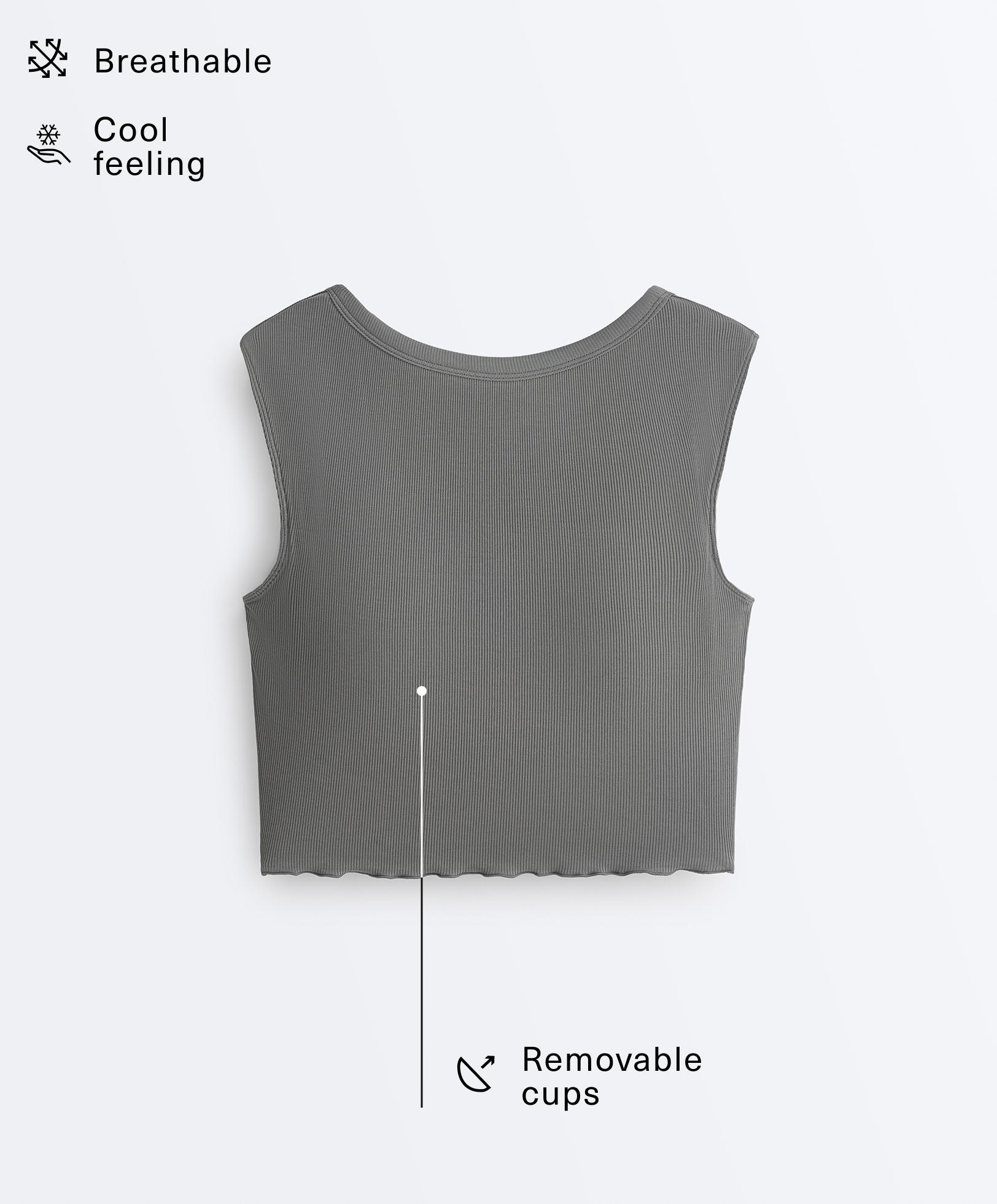 Rib modal blend short sleeve tank top with curling detail — MID GREY