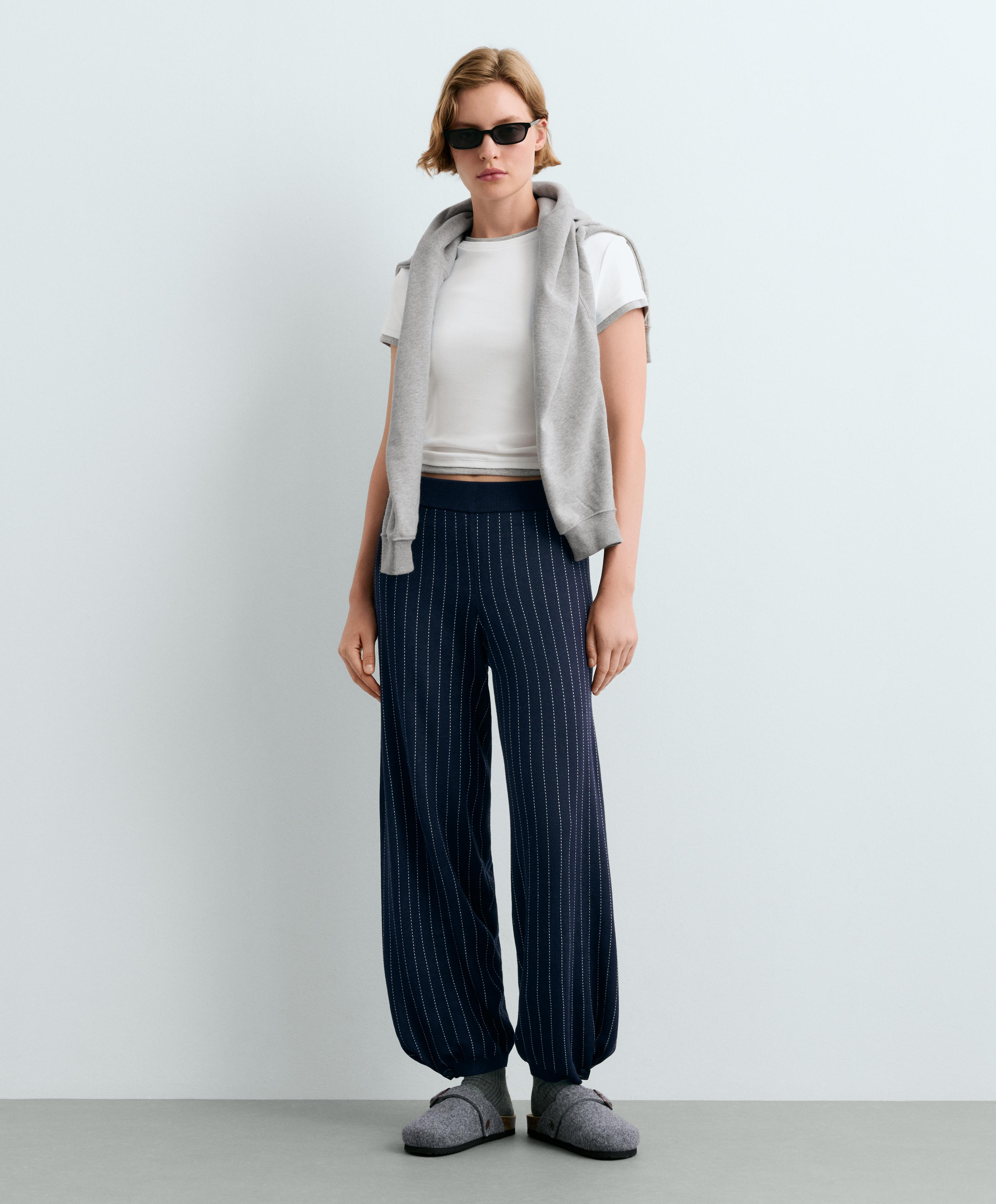 Pinstripe knit cocoon trousers — NAVY BLUE