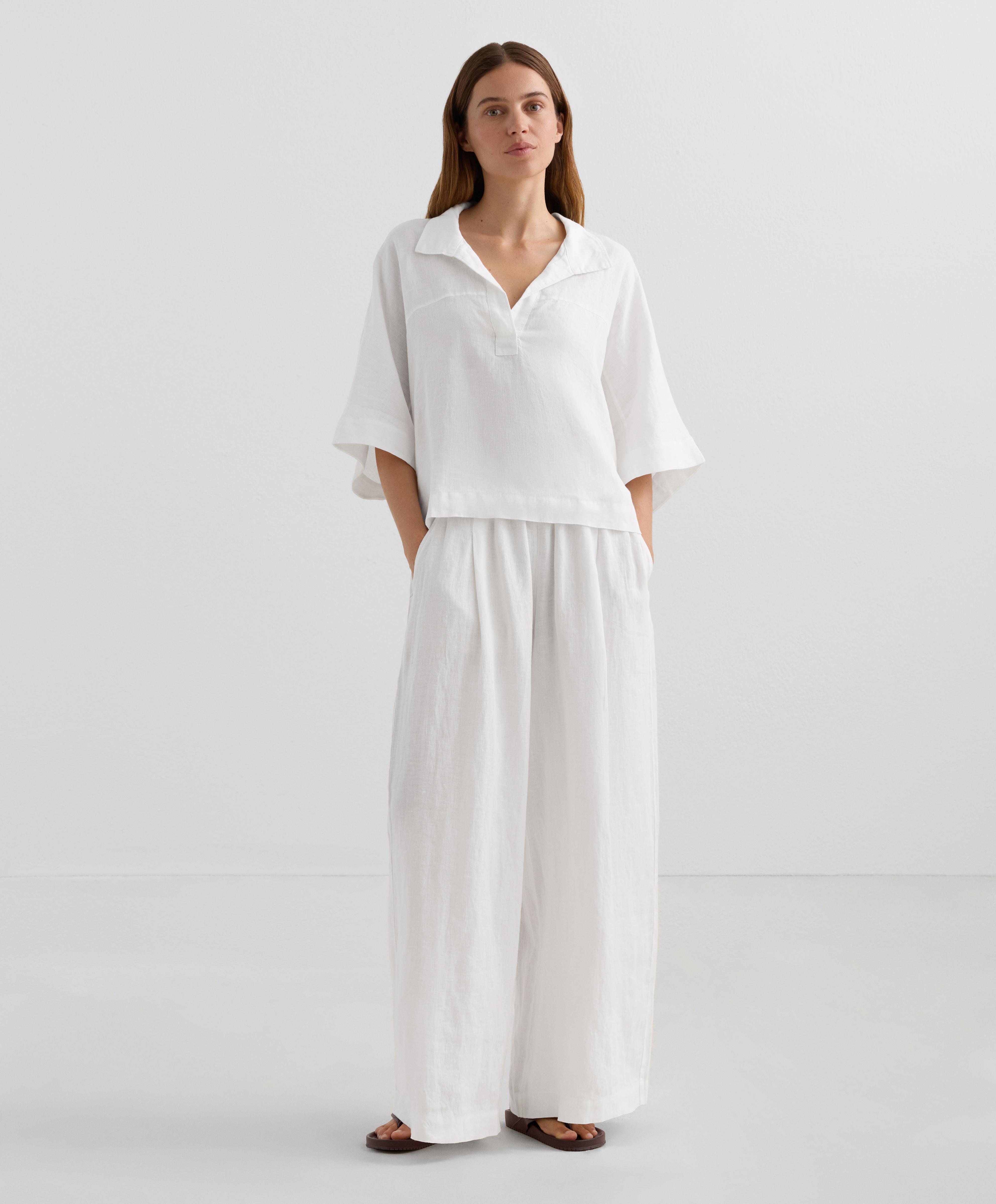 Oversized short sleeve 100% linen shirt — WHITE