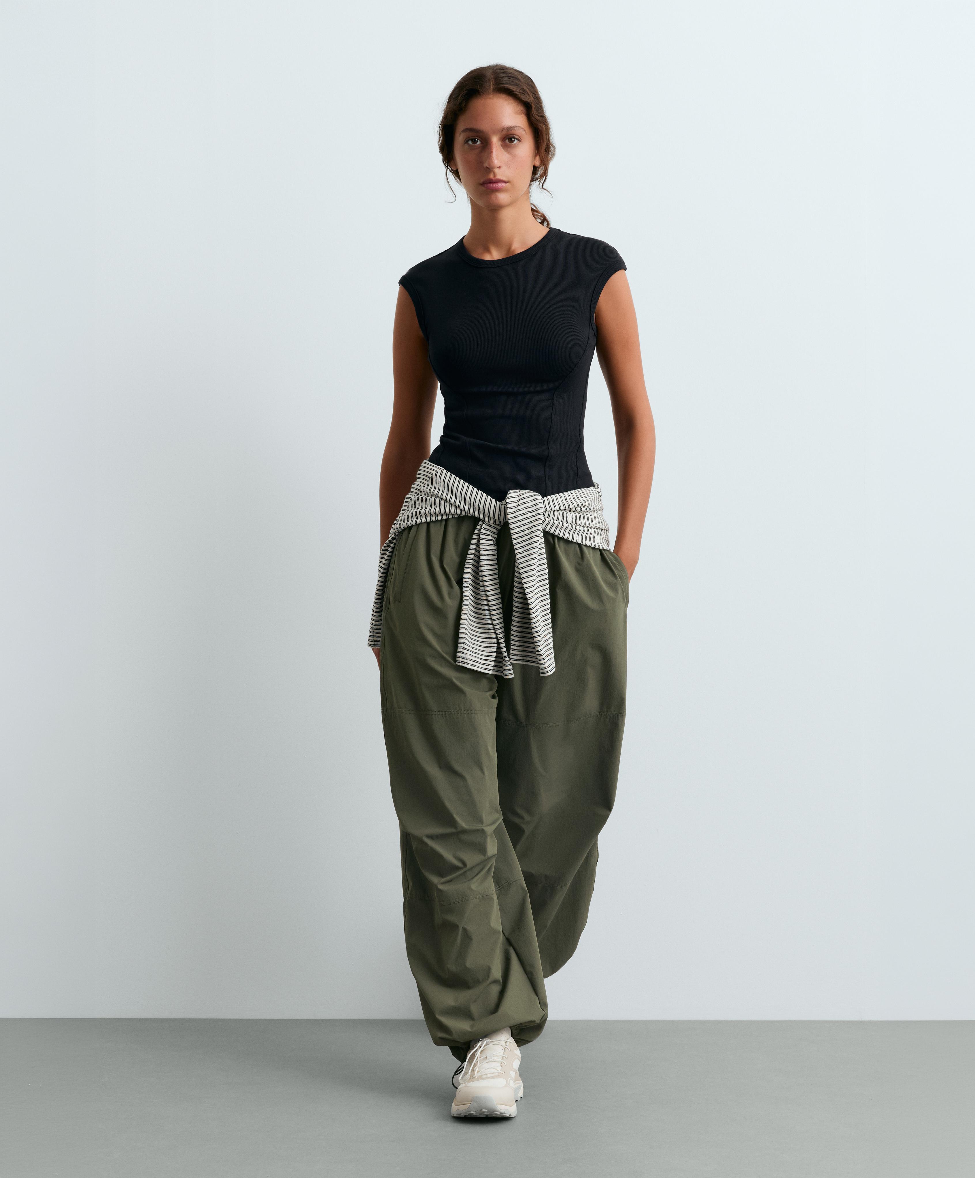 Short-sleeved rib top with cotton and modal — BLACK