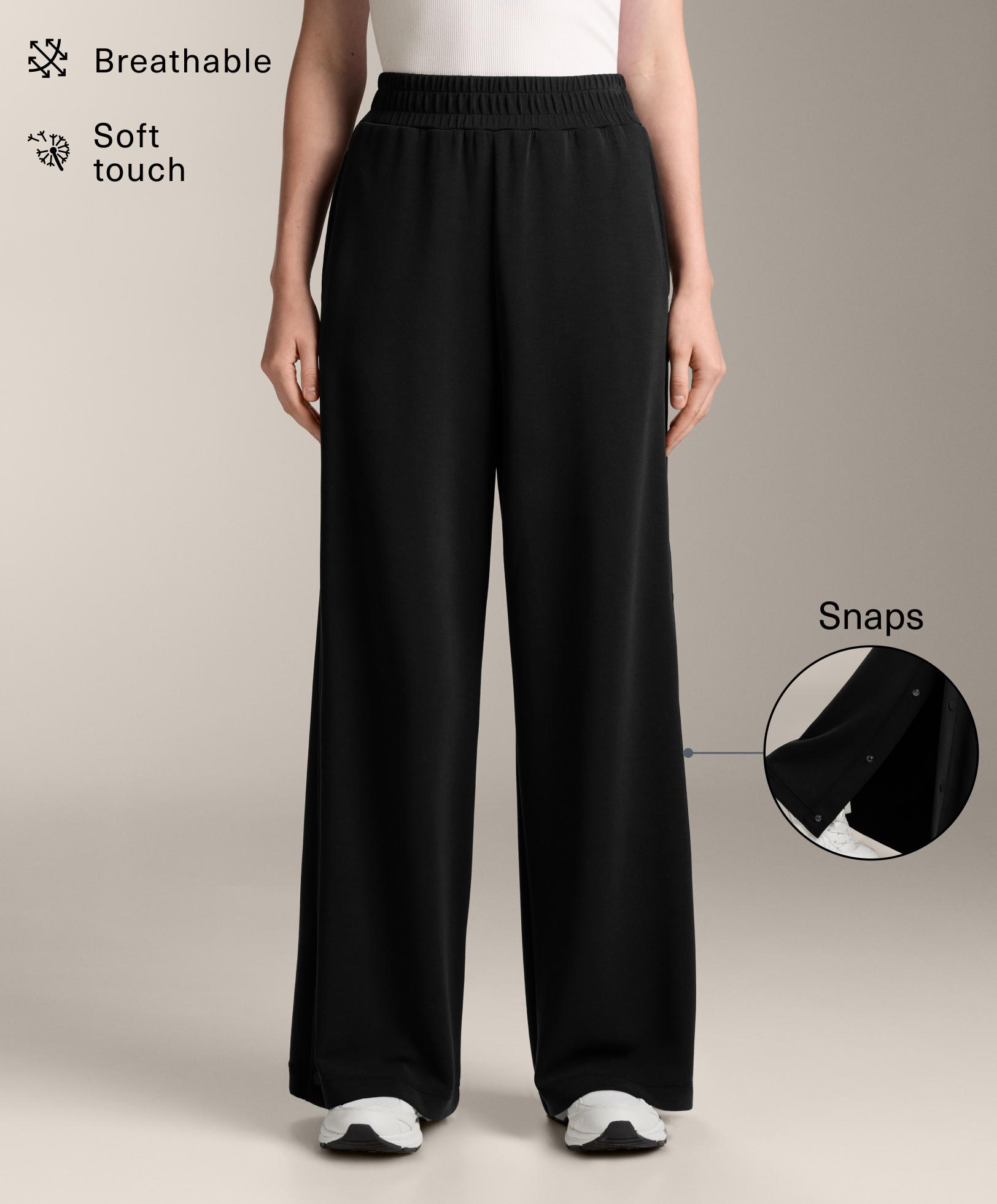 Wide leg straight button trousers with soft-feel modal Wide leg straight button trousers with soft-feel modal