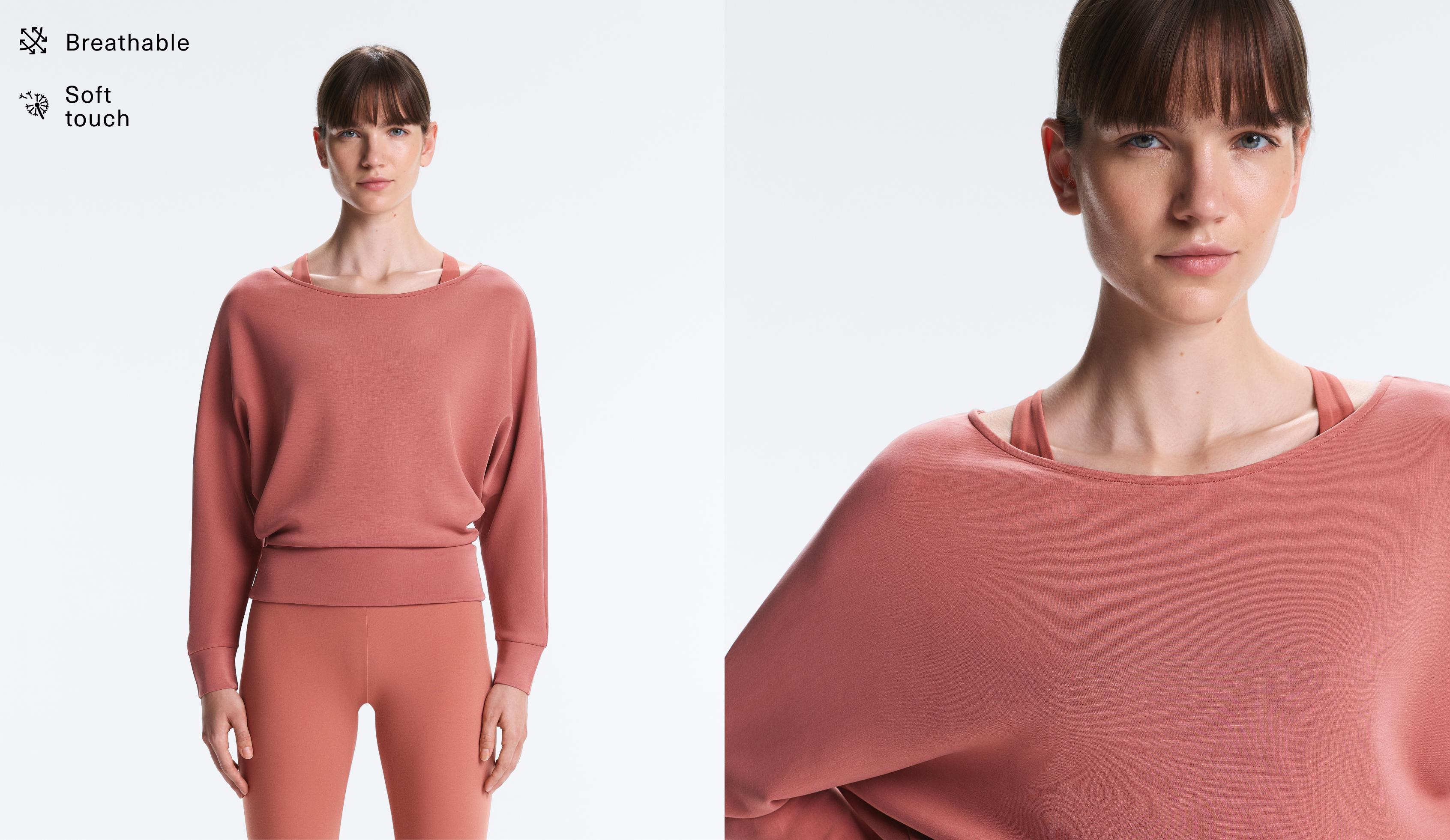 Soft-touch modal boat neck sweatshirt — ROSETTE BLUSH