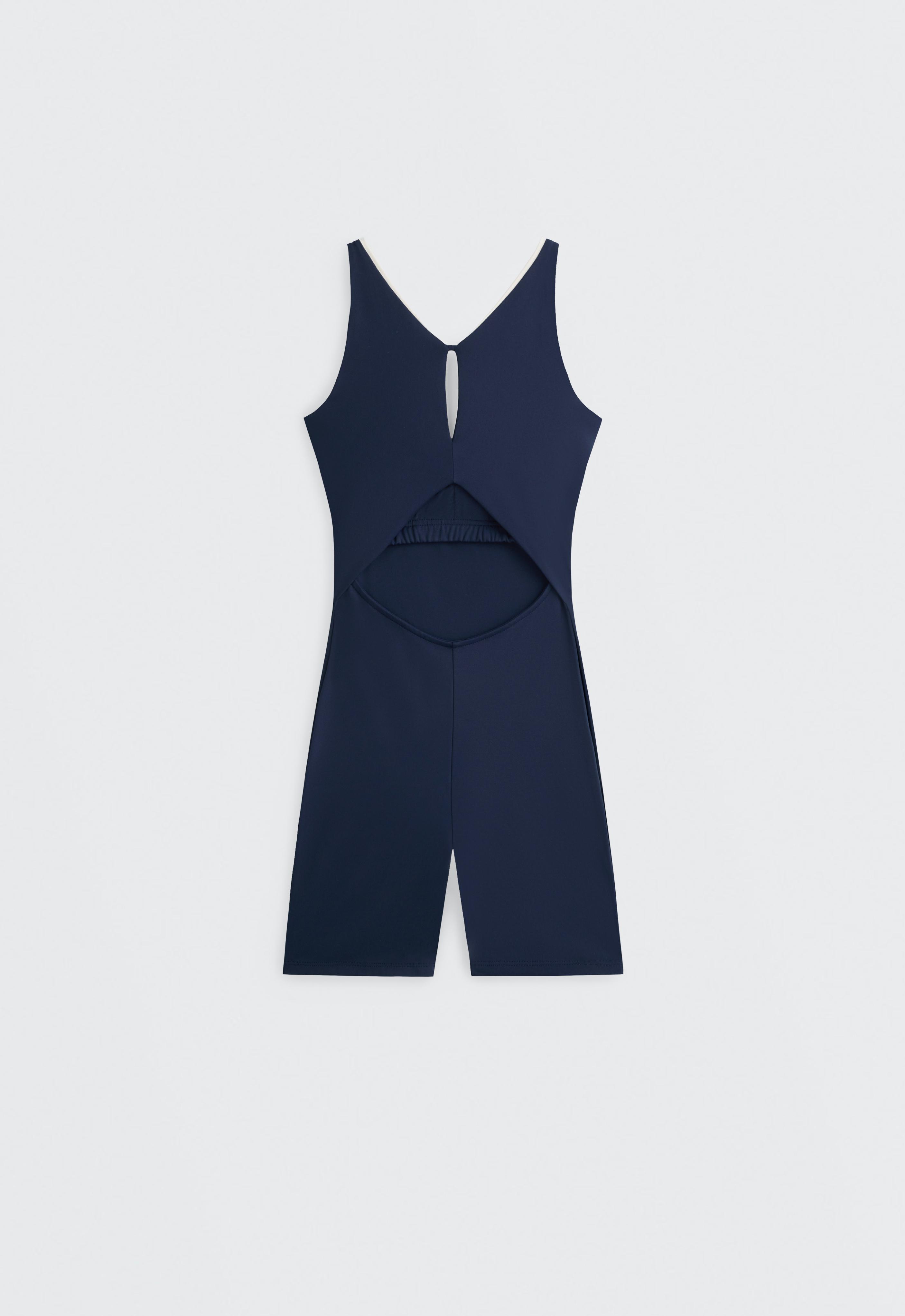 Comfortlux strappy V-neck short jumpsuit — NAVY BLUE