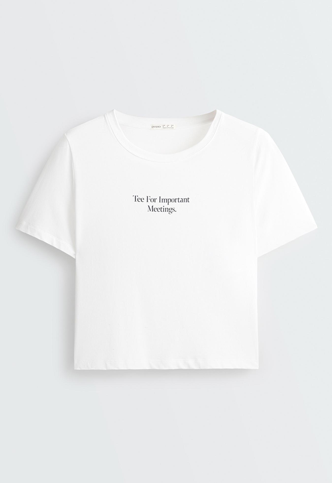 Regular-fit cotton blend slogan T-shirt — WHITE 