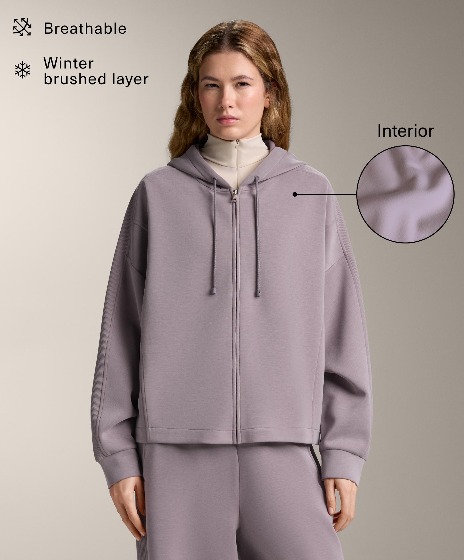 Hooded jacket with rib details and brushed modal