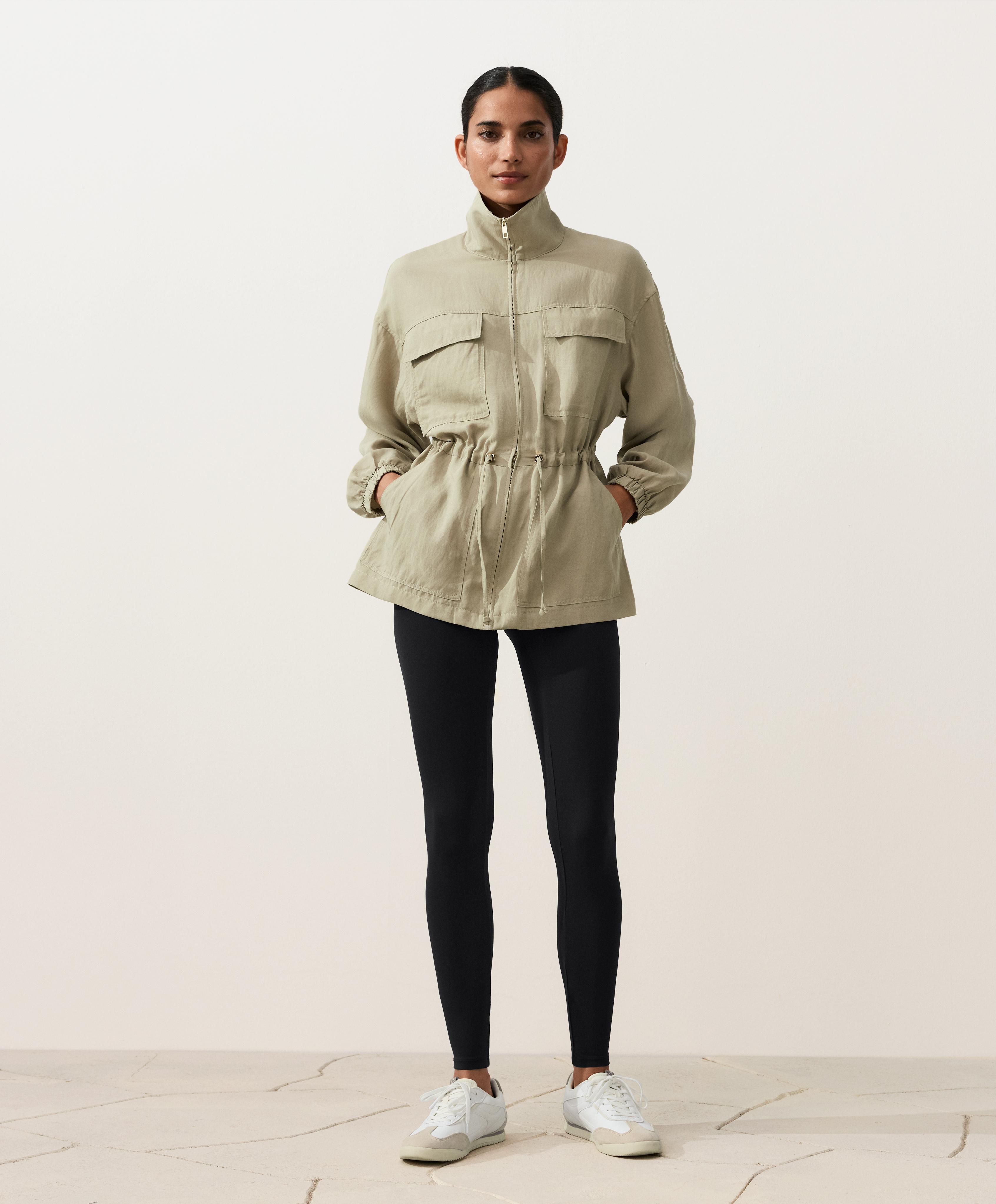 Lyocell and 24% linen blend ruched waist jacket — GREEN BEIGE