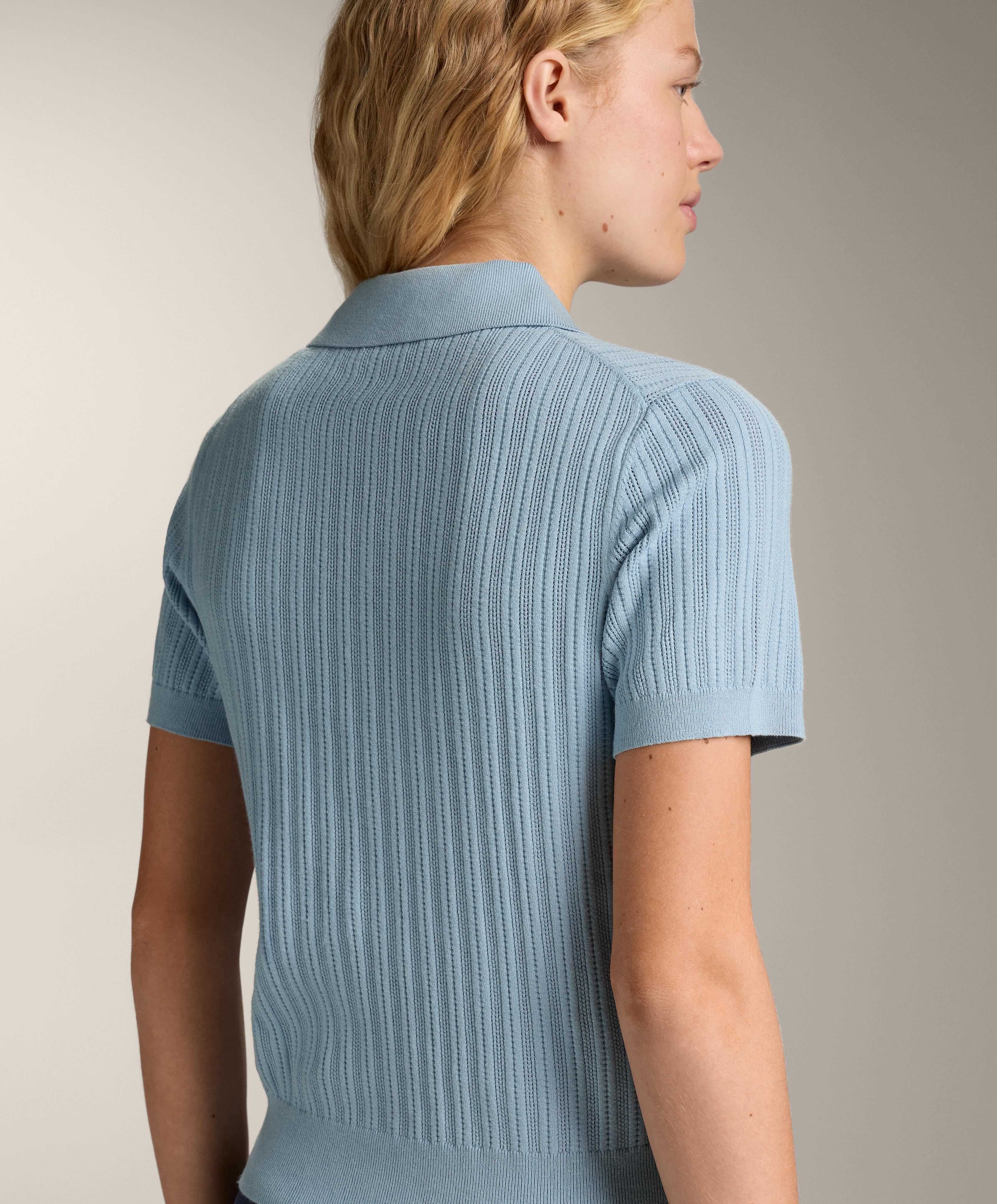 Pointelle knit polo shirt — SKY BLUE