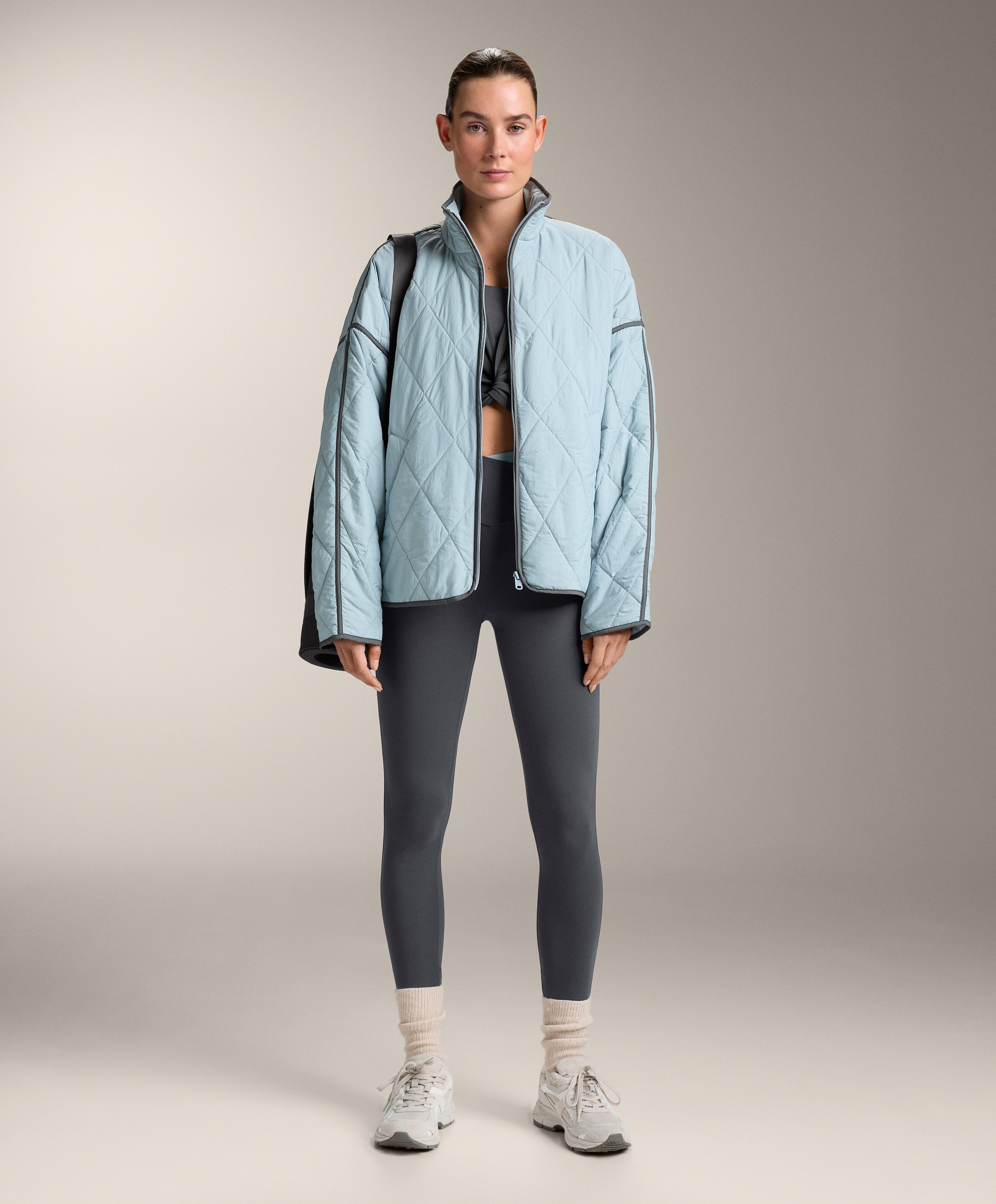 Rib cotton blend wrap T-shirt — ASPHALT