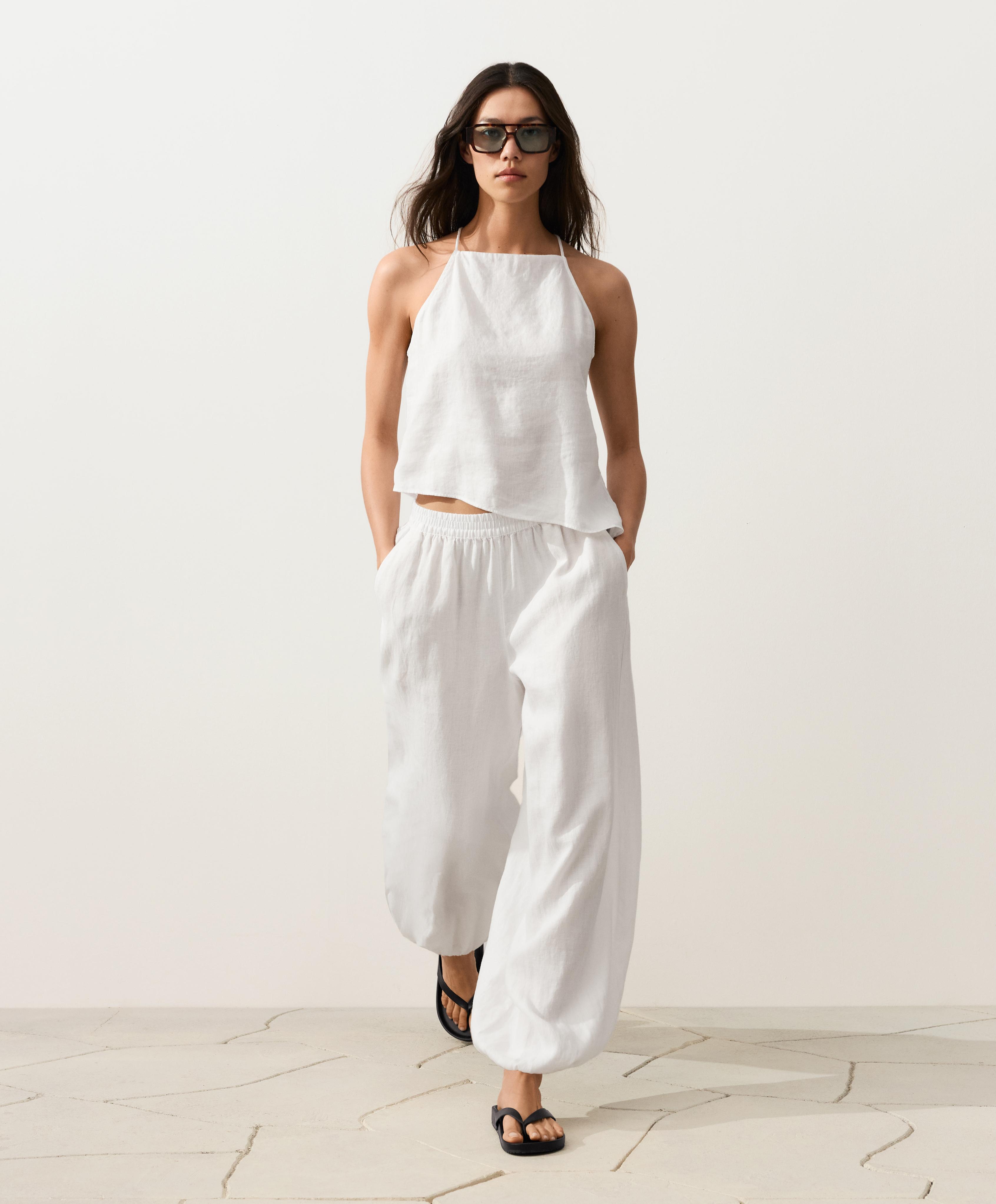 100% linen bloomer trousers — WHITE
