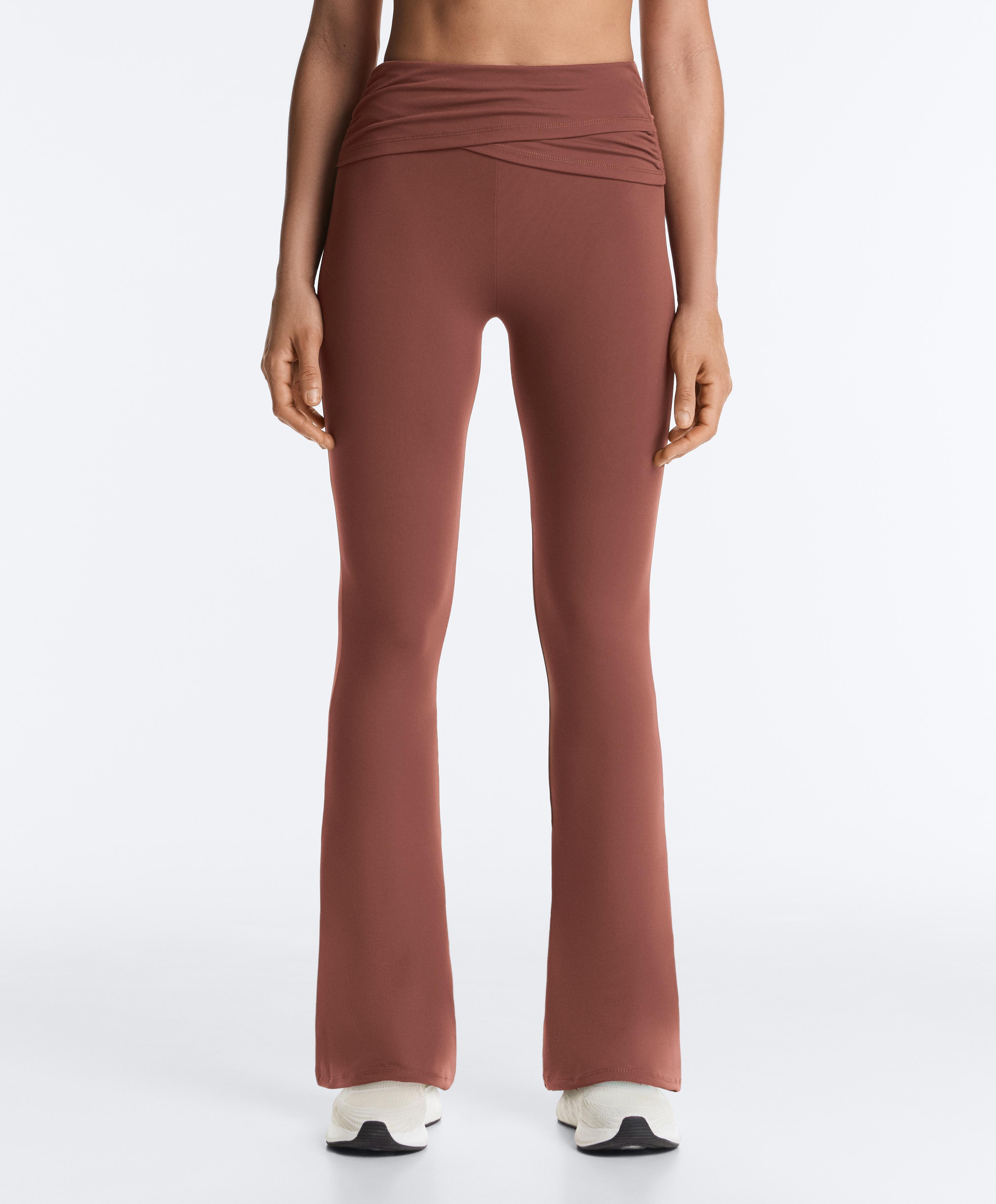 Draped waist Comfortlux high rise flare trousers — MAHOGANY